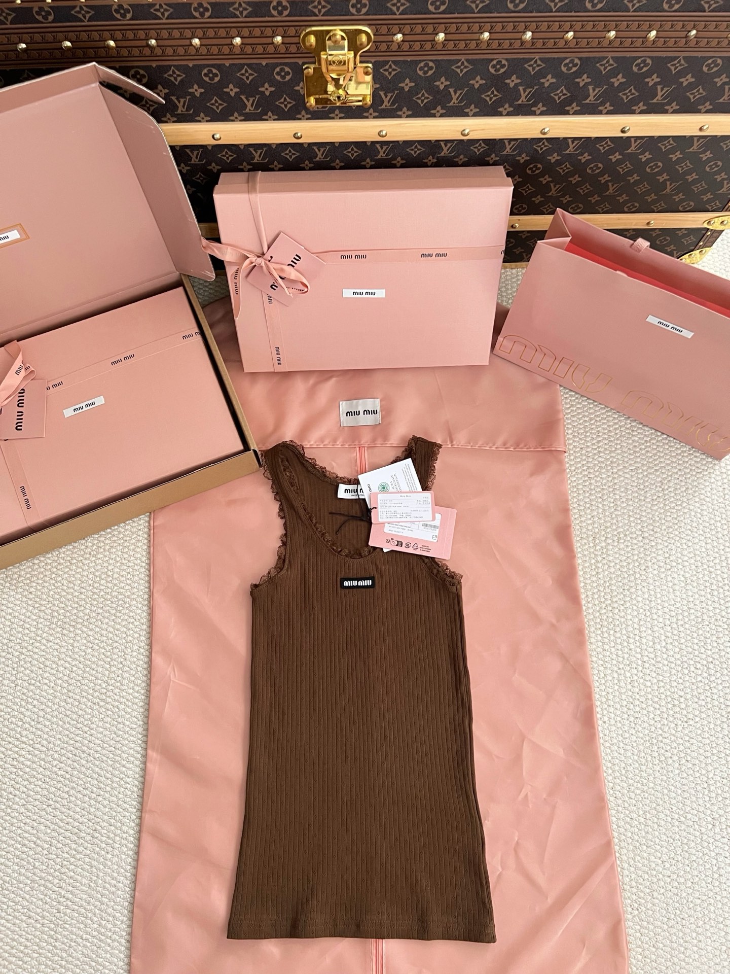 MiuMiu Cocoa Brown Garment-dyed Cotton Tank Top #380244