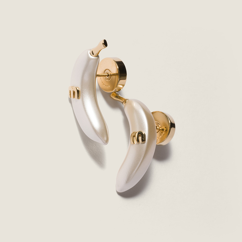 Designer cream Jewelry MiuMiu Gold cream Metal Earrings #393708 | Nigo Office