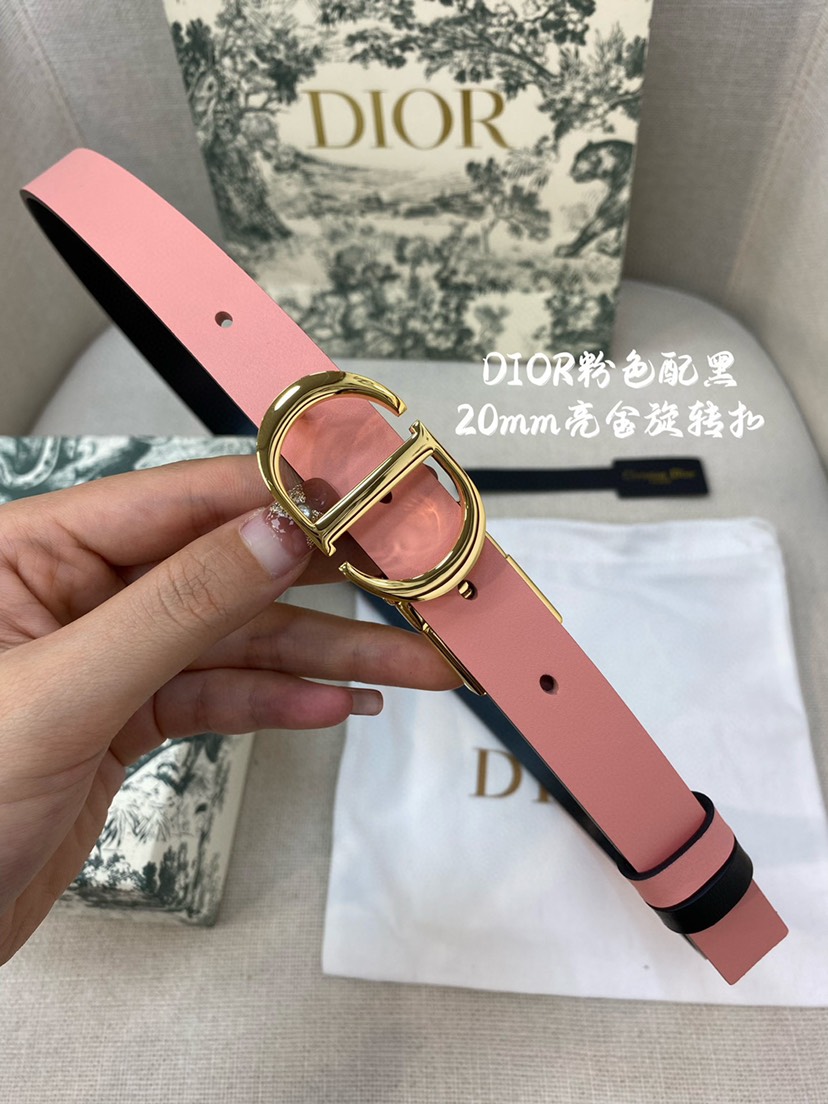 [TOP] Christian Dior Belt Cowhide 20mm - Pink and Black - 711 Luxury