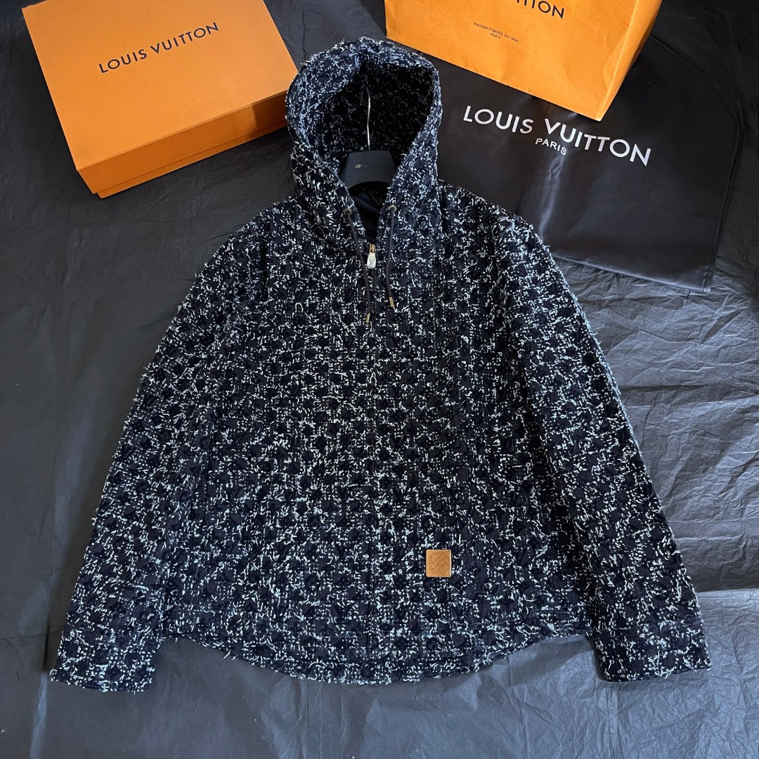 Louis Vuitton Clothing LOUIS VUITTON Flocked Monogram Denim Hoodie #378905 View 2 | Nigo Office
