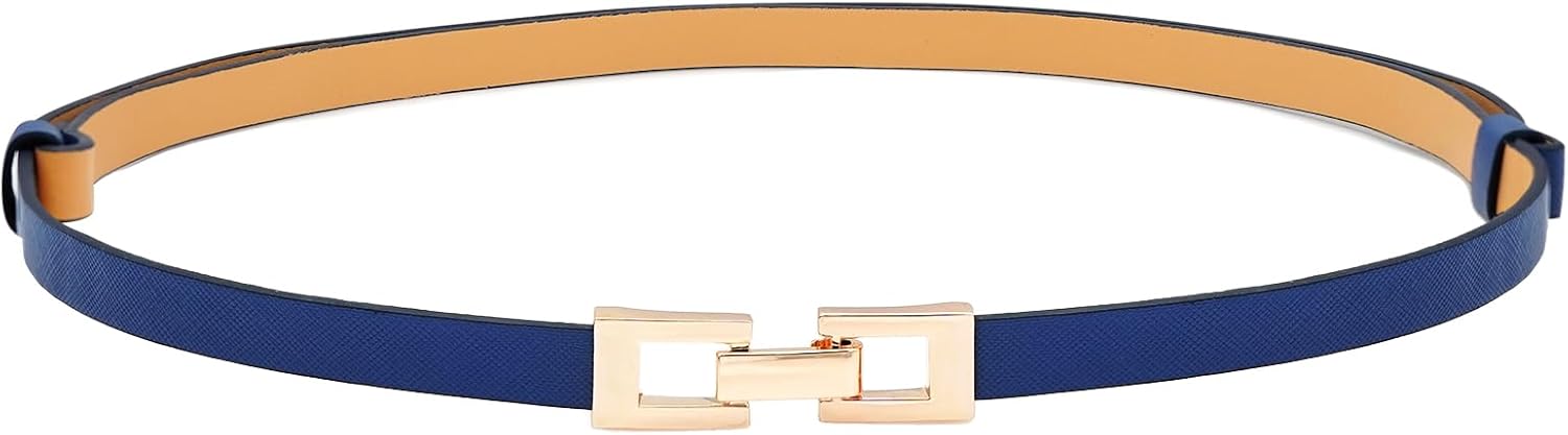 Glamorstar Skinny Belts for Women Thin PU Leather Waist Belt with Gold Buckle for Dresses