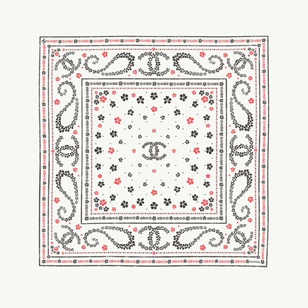Chanel Scarf Chanel Four Leaf Clover Paisley Pattern 90 Square Scarf #393728 View 2 | Nigo Office