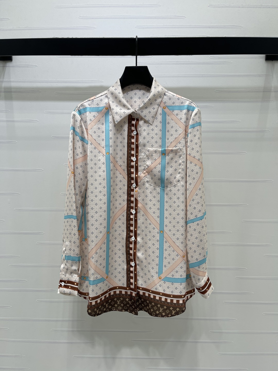 [TOP] Louis Vuitton LV Printed Long-sleeved Shirt - Pink and Blue