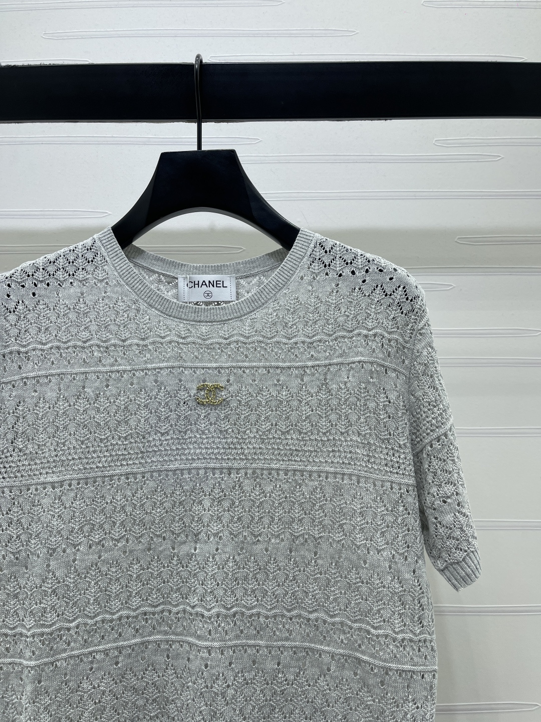 [TOP] CHANEL Hollow-out Round Neck Knit T-shirt - Gray - 711 Luxury
