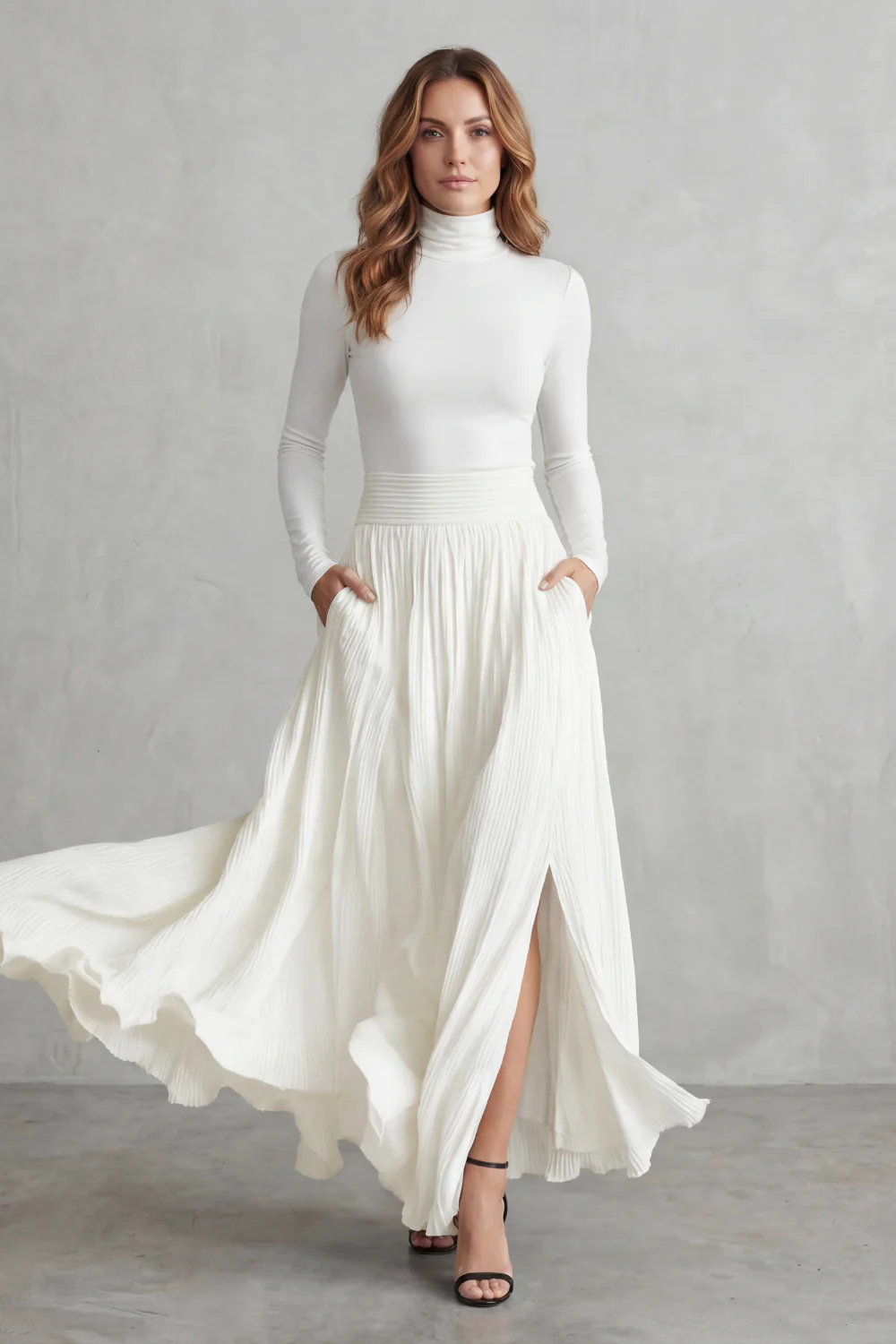 Neravelle – Pleated flow silhouette – Two-piece turtleneck set
