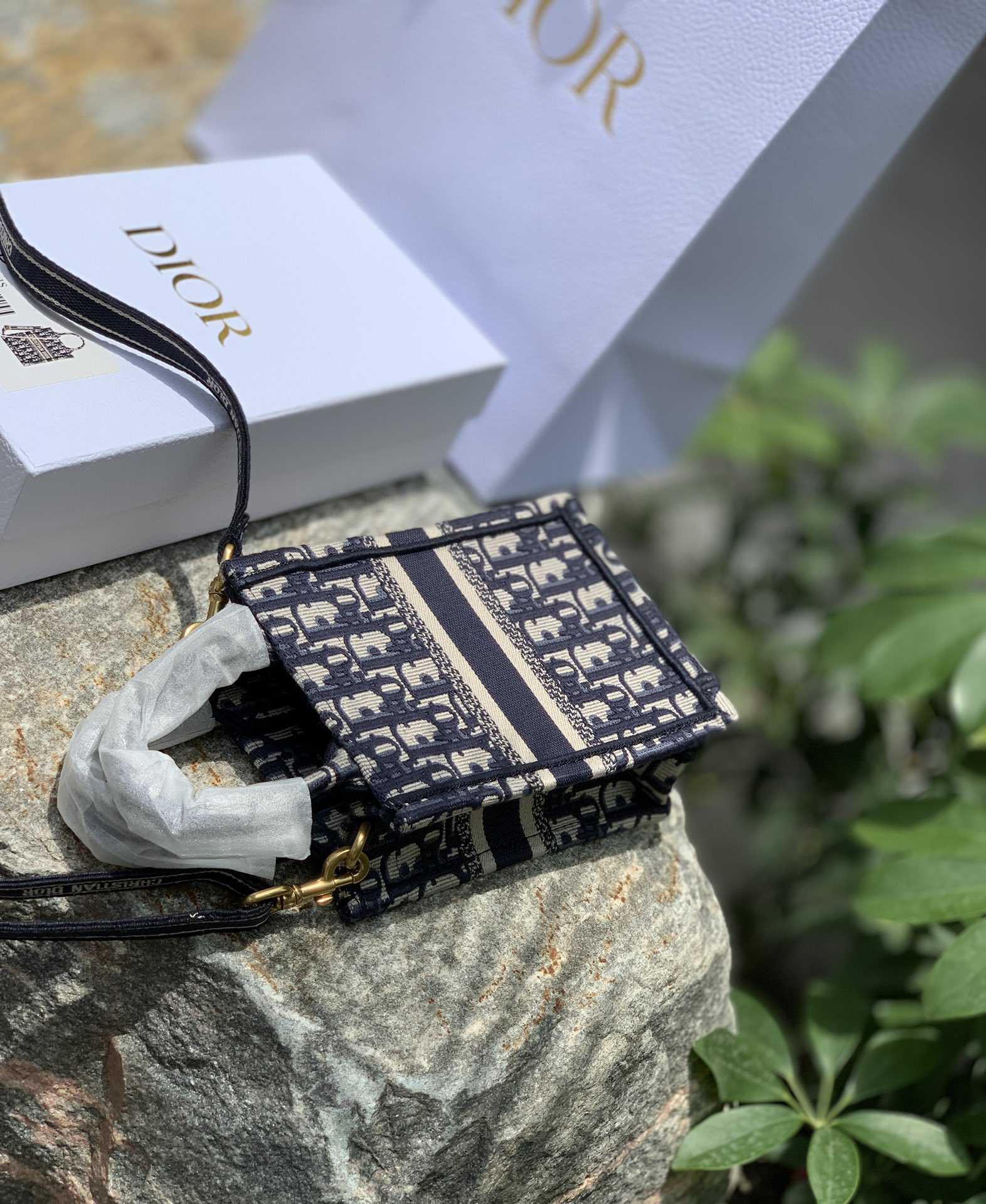 [TOP] Christian Dior Book Tote Bag 13.5x5x18cm - Navy Blue