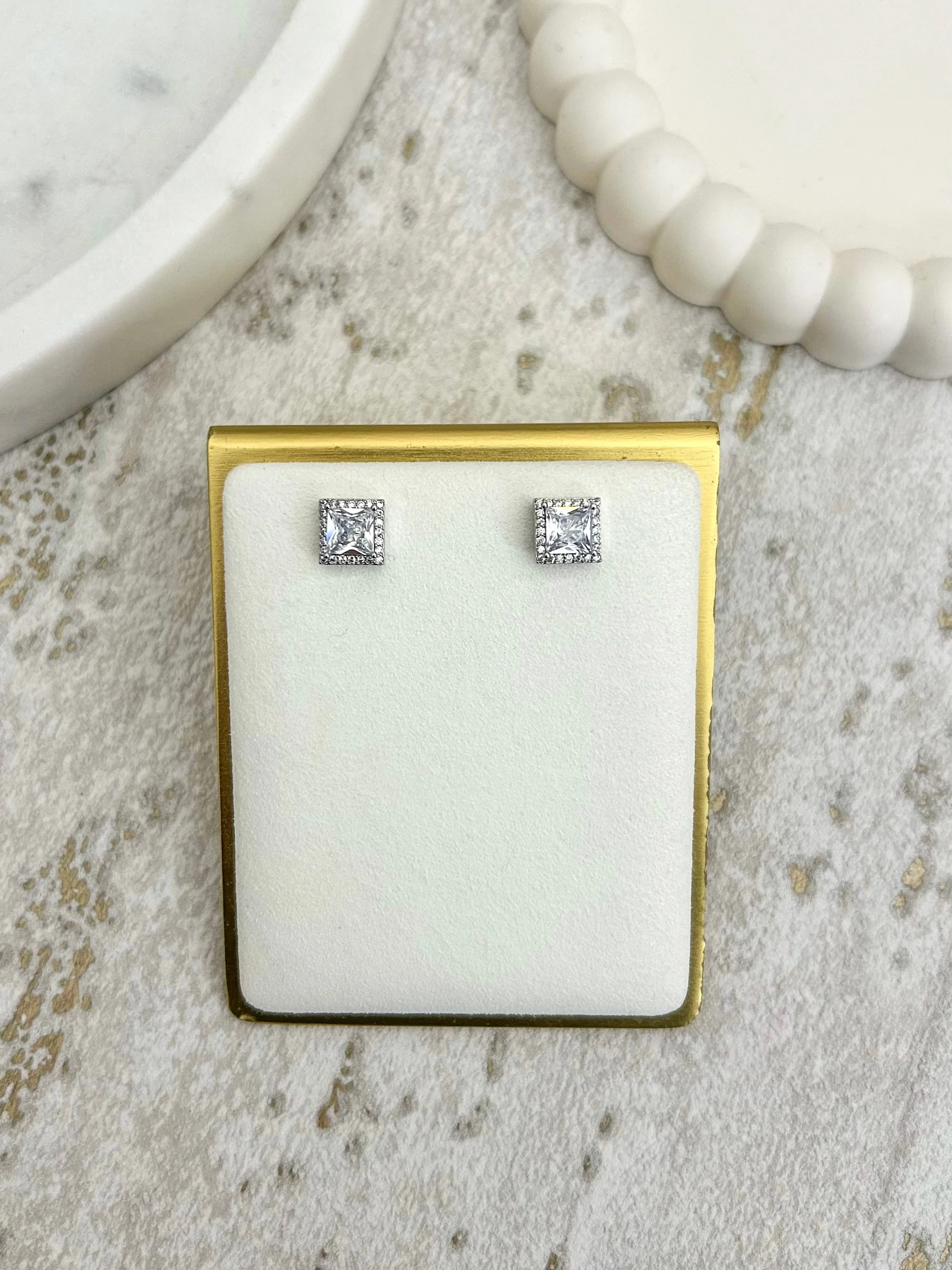 Square Diamante Studded Earrings (2 Colours)