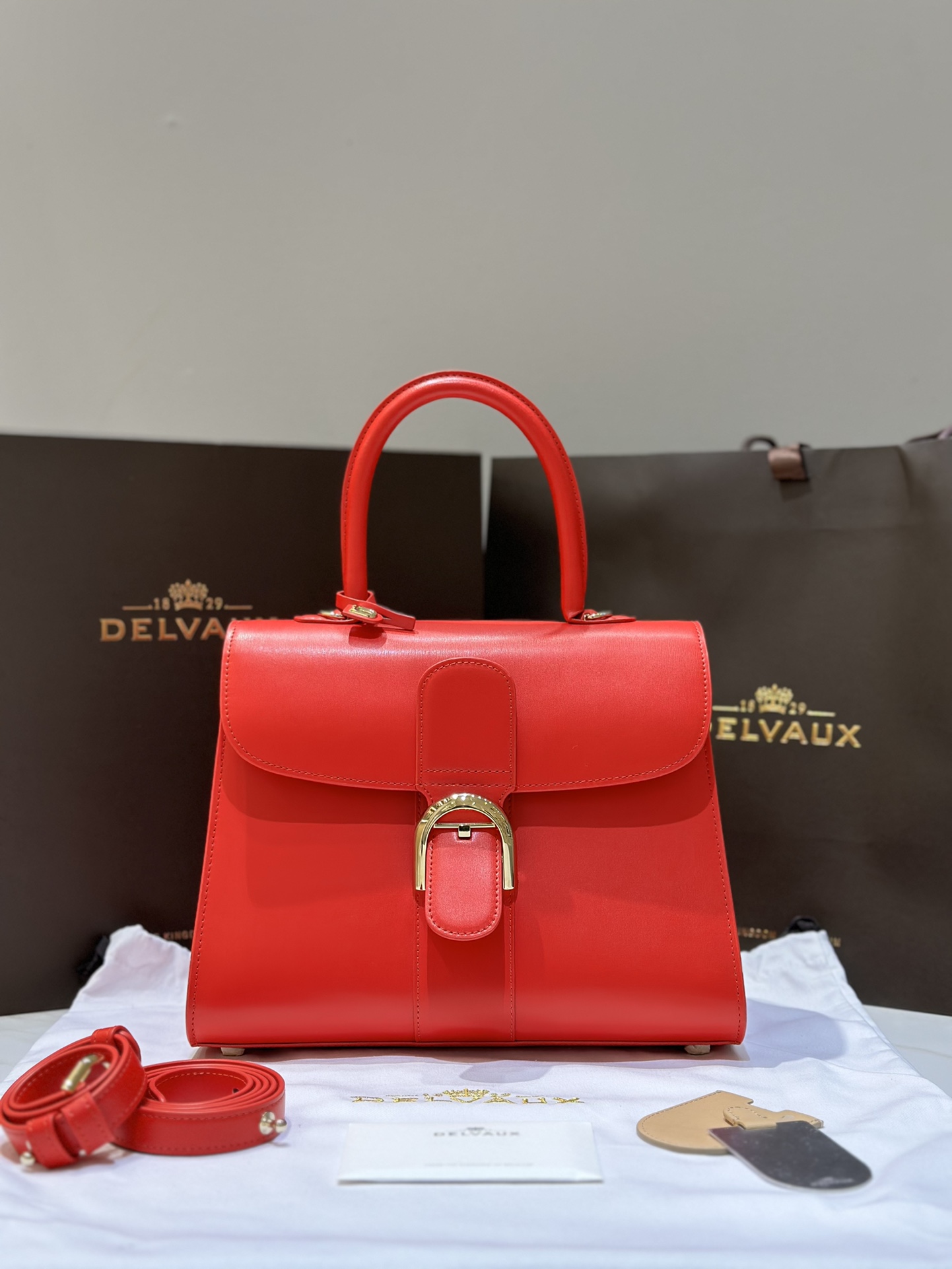[TOP] Delvaux Brillant Bag Box Leather 28cm - Red - 711 Luxury