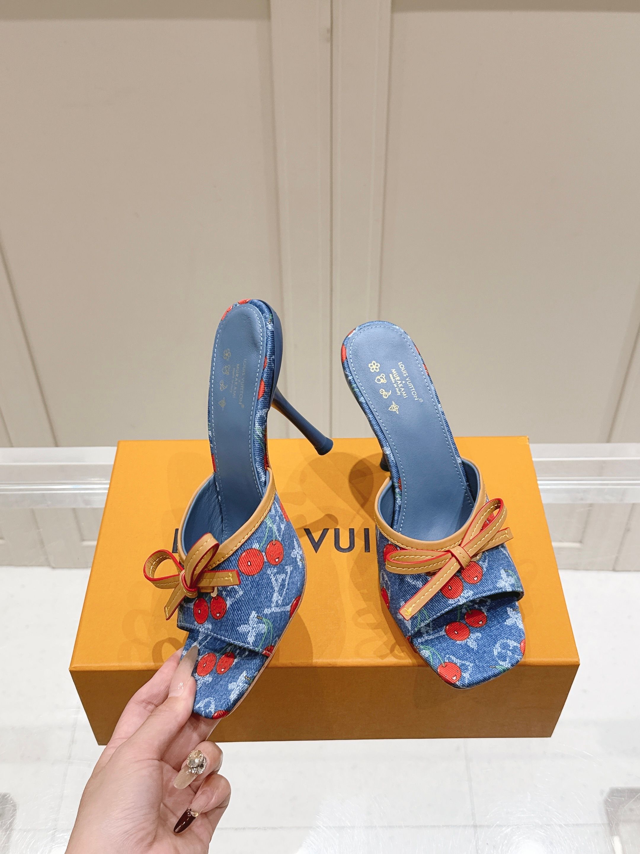 [TOP] Louis Vuitton LV 7.5cm High Heel Slippers - Denim Blue - 711 Luxury