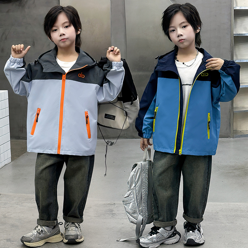 Alo Kids Color Block Hooded Windbreaker Jacket For Boys Girls Lightweight Windproof Outerwear Adjustable Hood Drawstring Pocket Coat Sizes 120-170