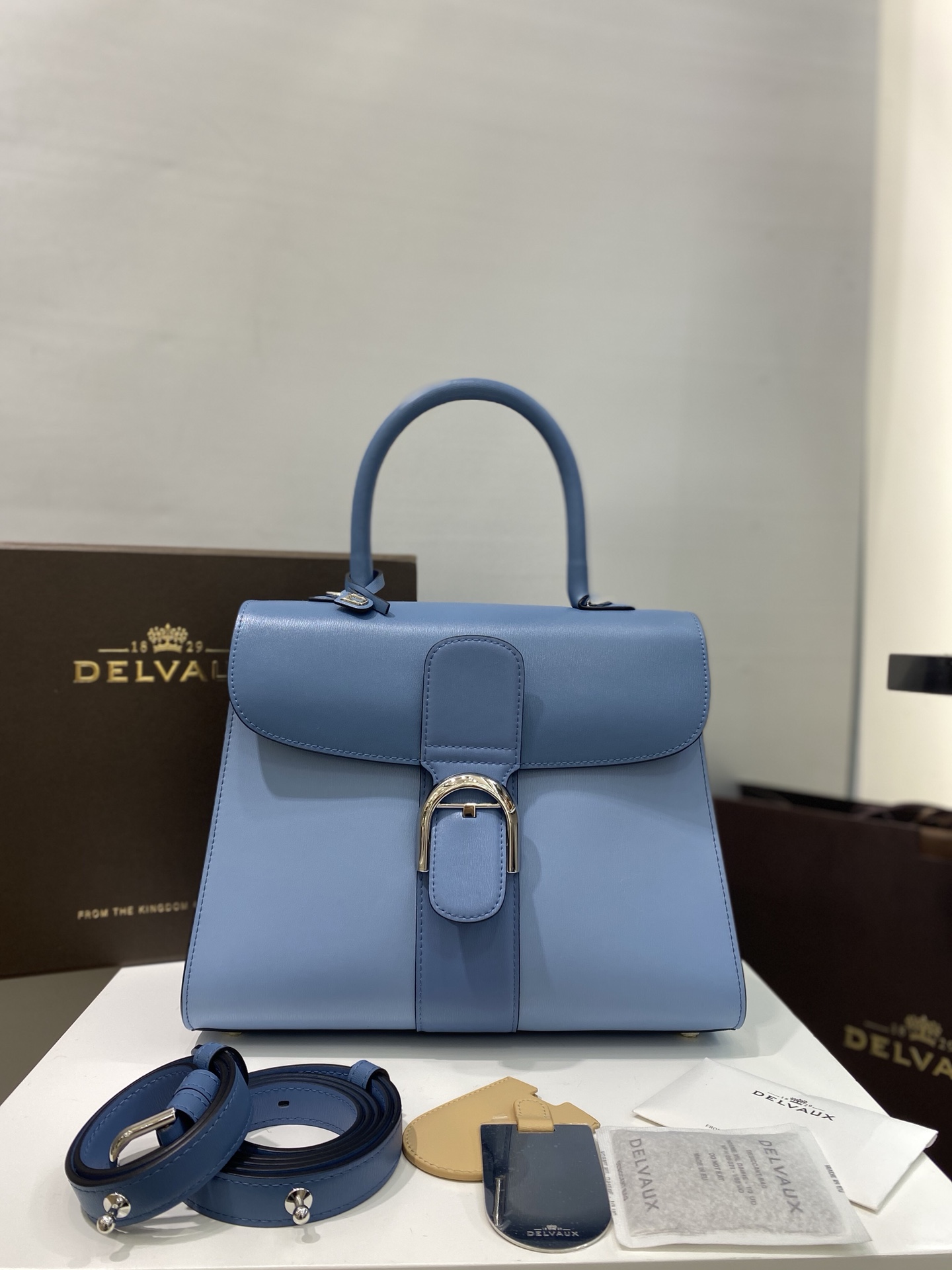 [TOP] Delvaux Brillant Bag Box Leather 28cm - Blue - 711 Luxury