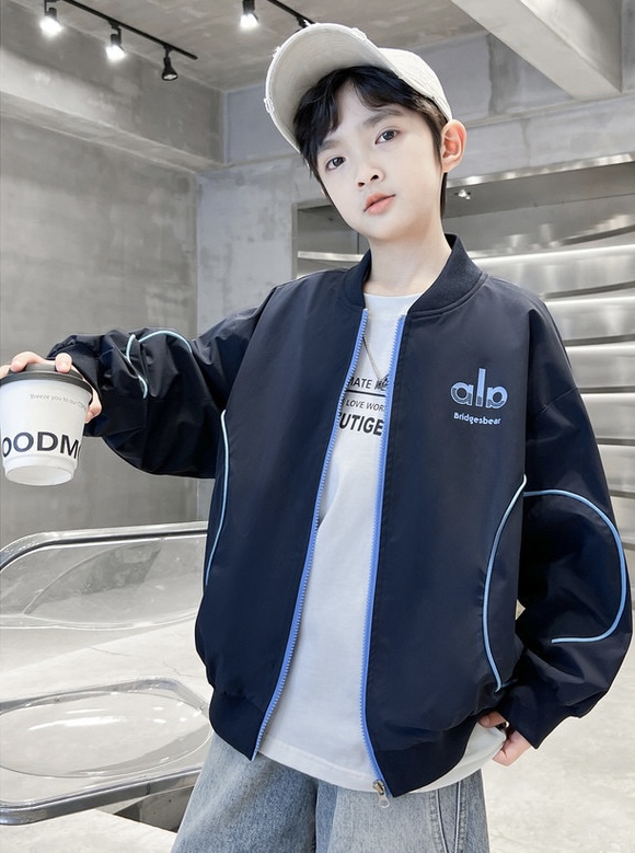 ALO Kids Contrast Piping Baseball Bomber Jacket For Boys Girls Windproof Stand Collar Zip Up Outerwear Sizes 120-170