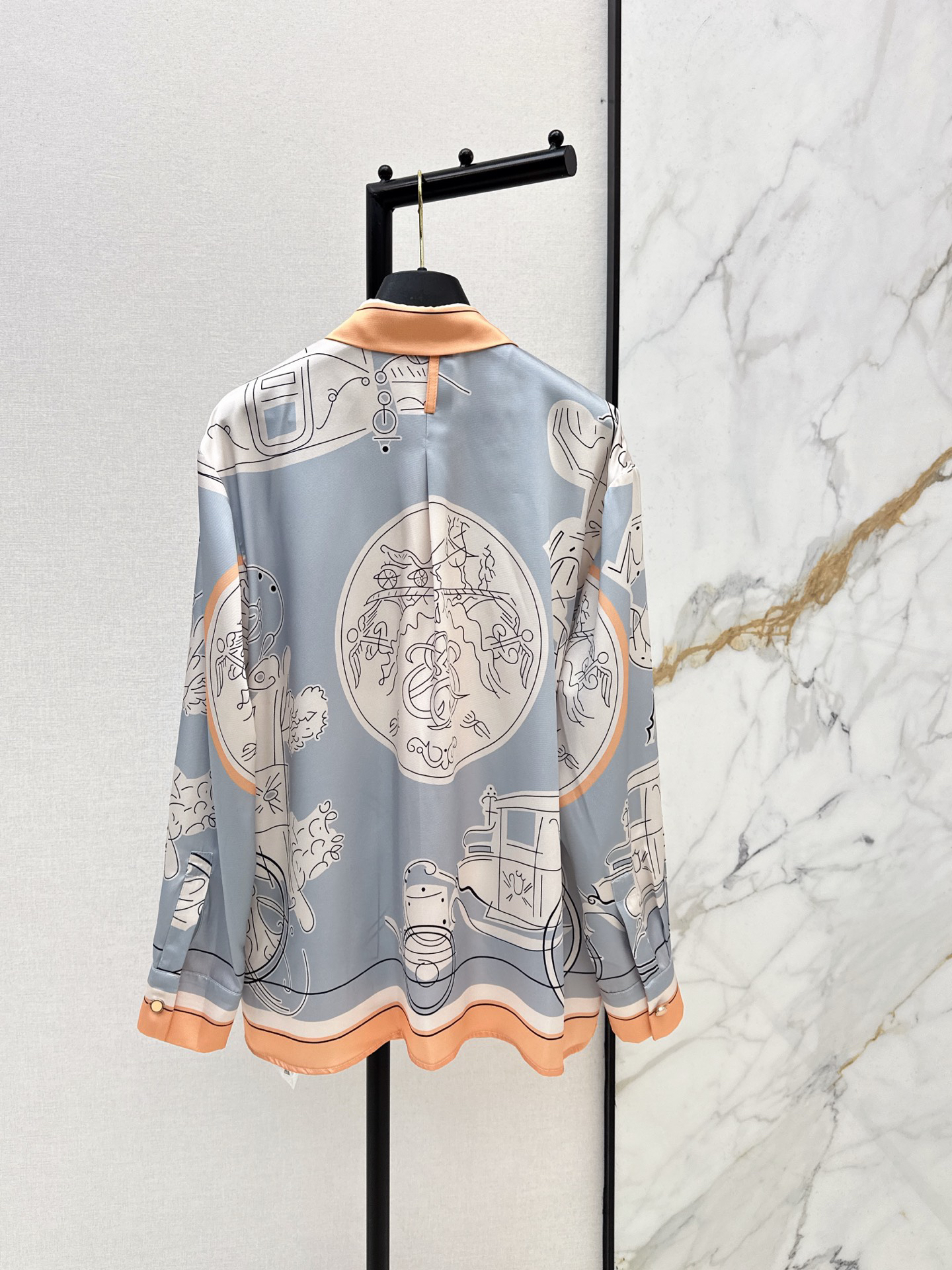 [TOP] HERMES Printed Shirt - Blue