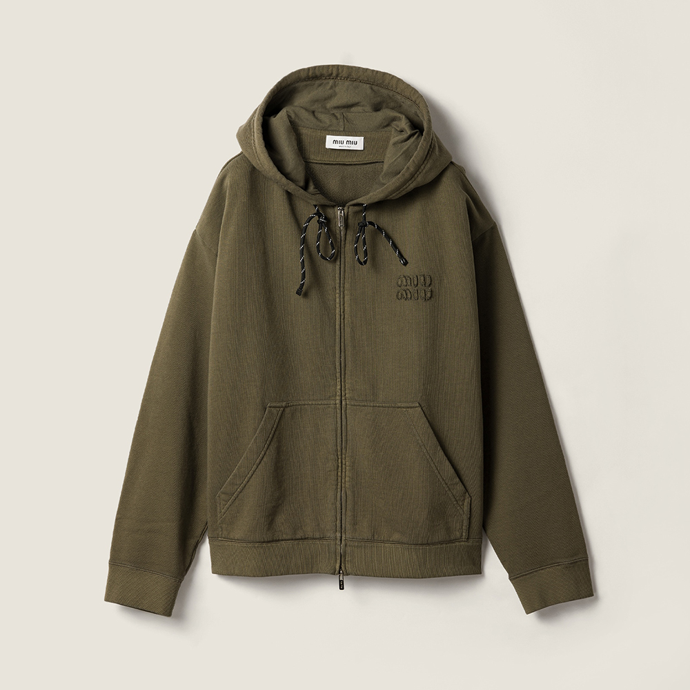 Designer green Clothing MiuMiu Forest Green Garment-dyed Hoodie Jacket #394985 | Nigo Office