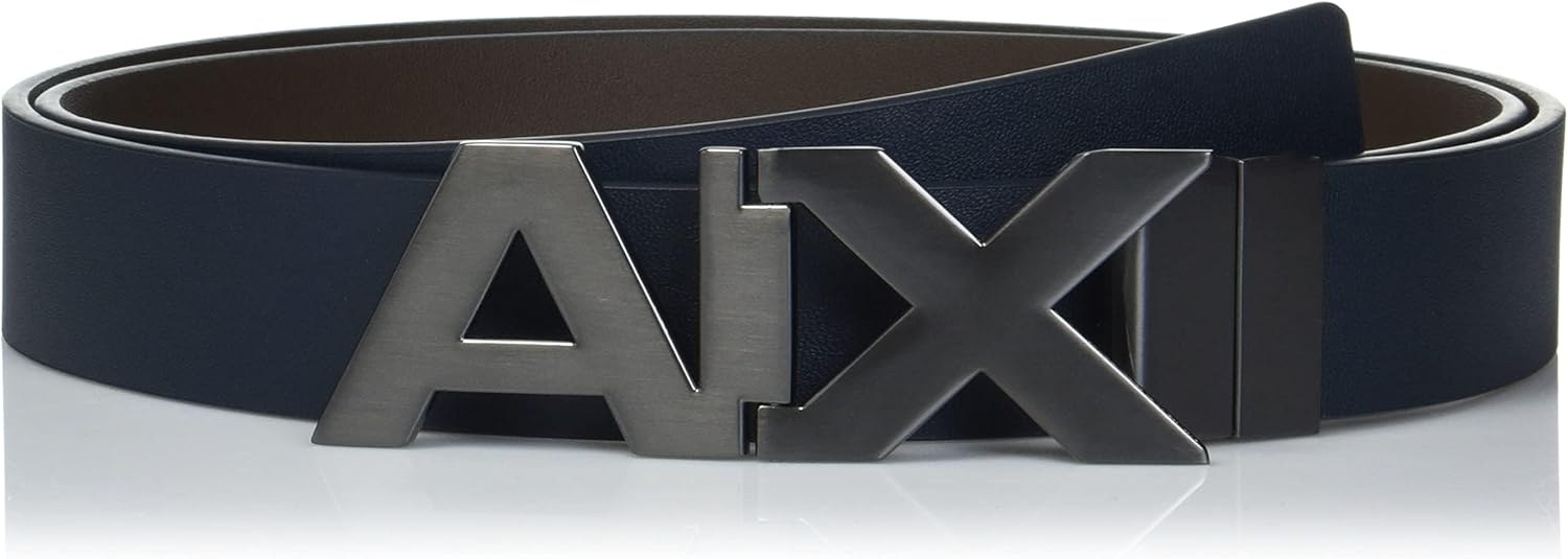 Armani Exchange Men's Leather Wide Logo Belt Buckle