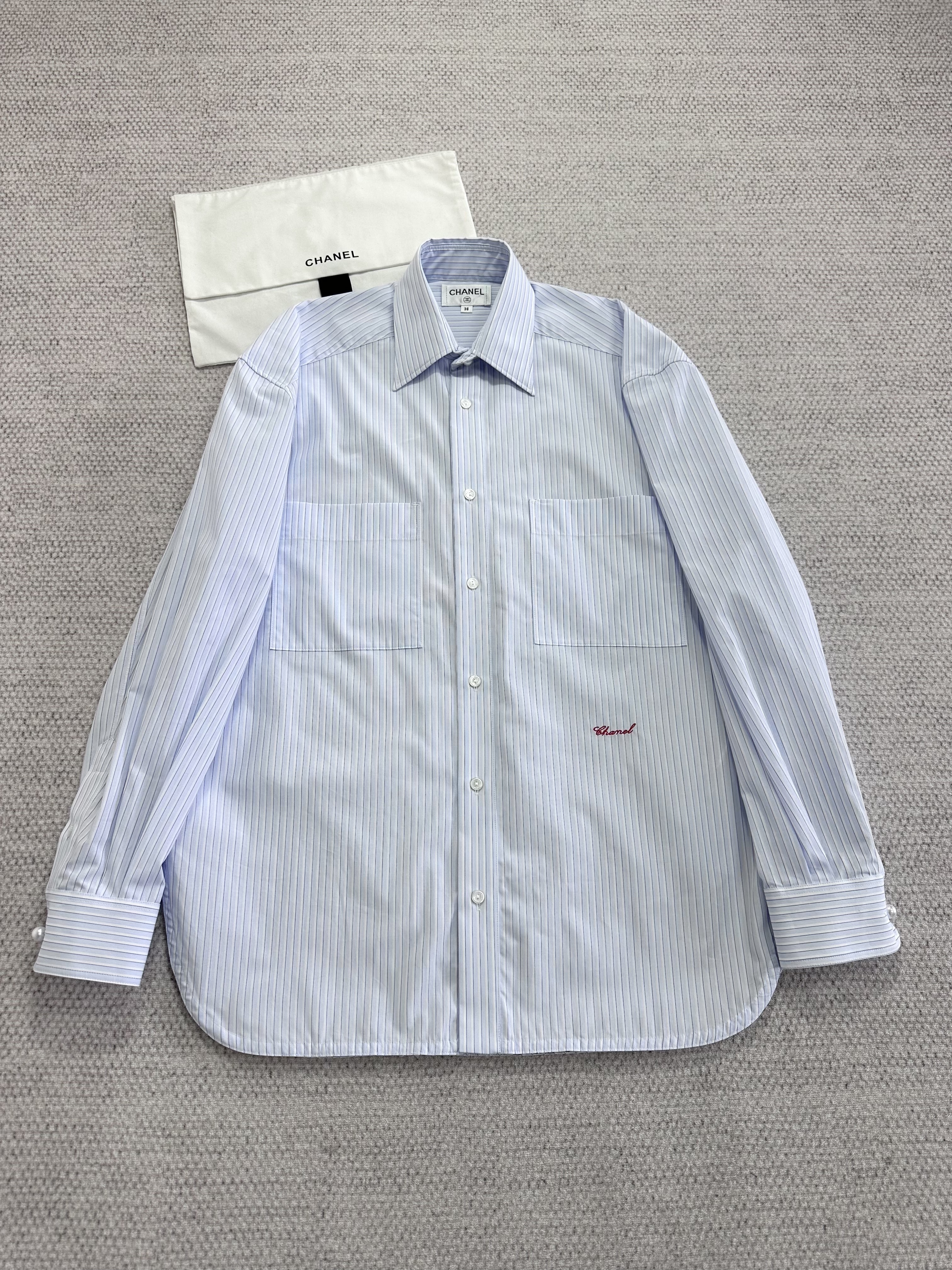 Chanel Top-quality Version CC Striped Long Shirt Cotton #381783