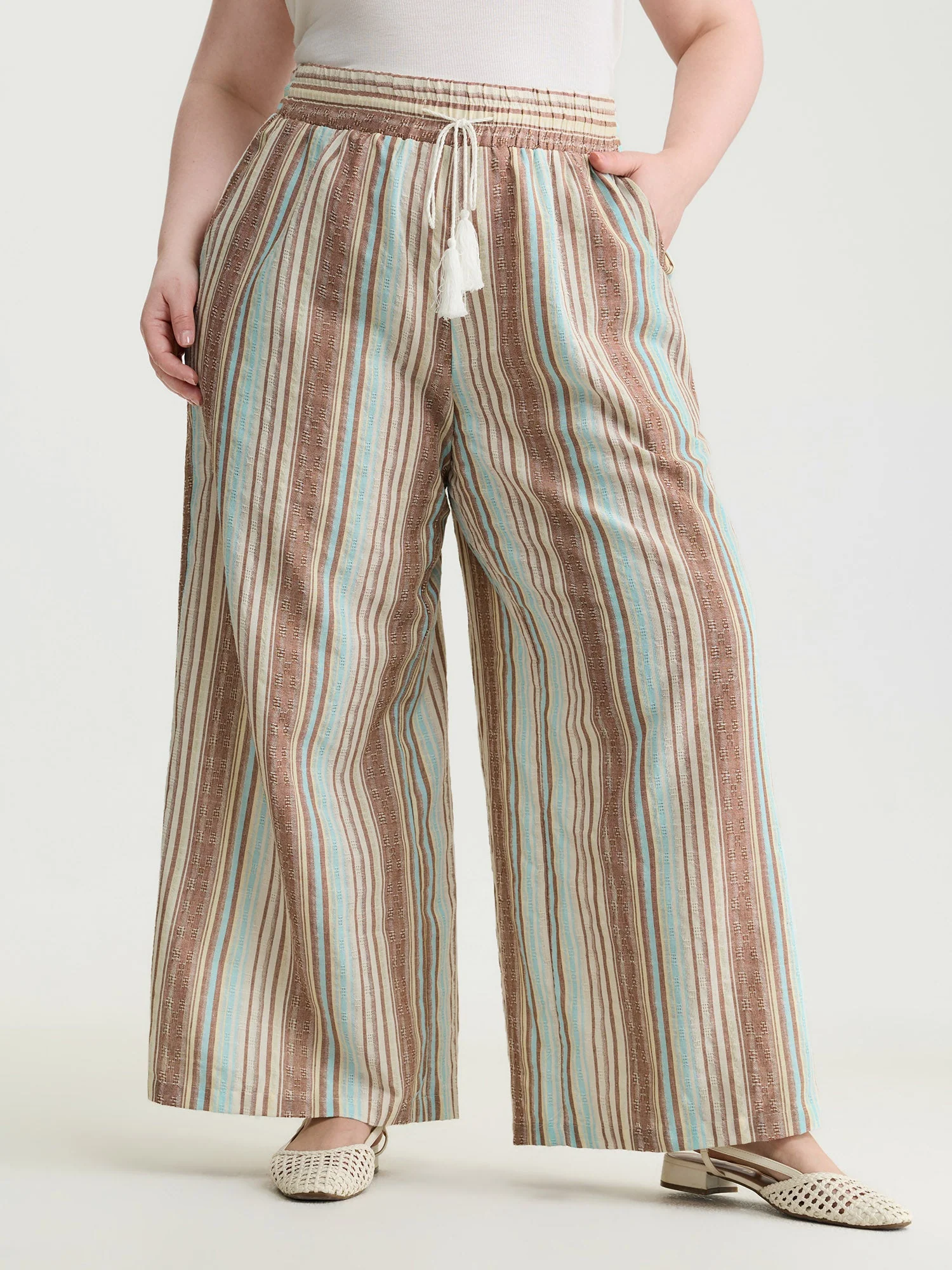 Striped Drawstring Tassels Wide Leg Pants