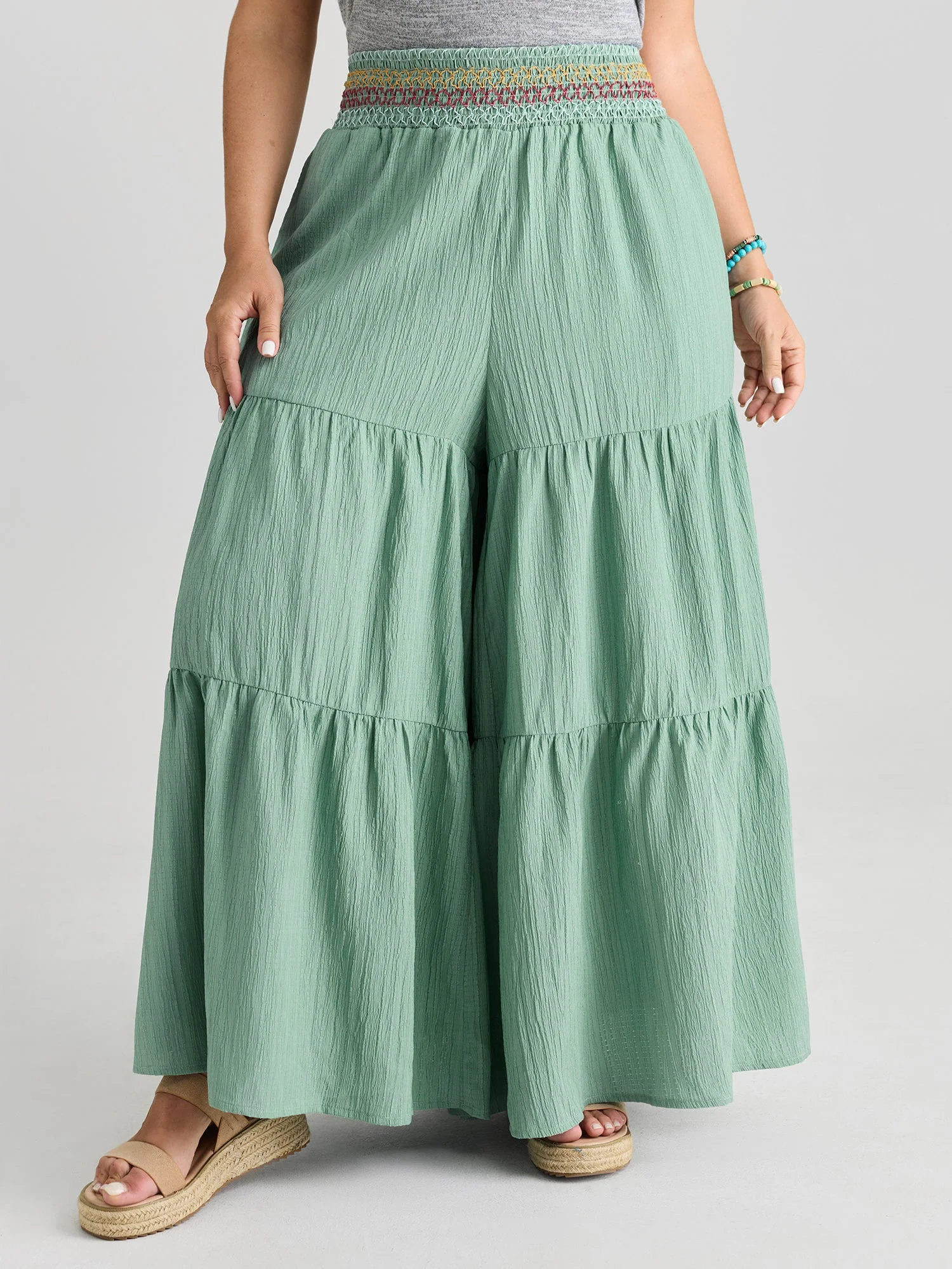 Tiered Shirred Waist Flare Pants