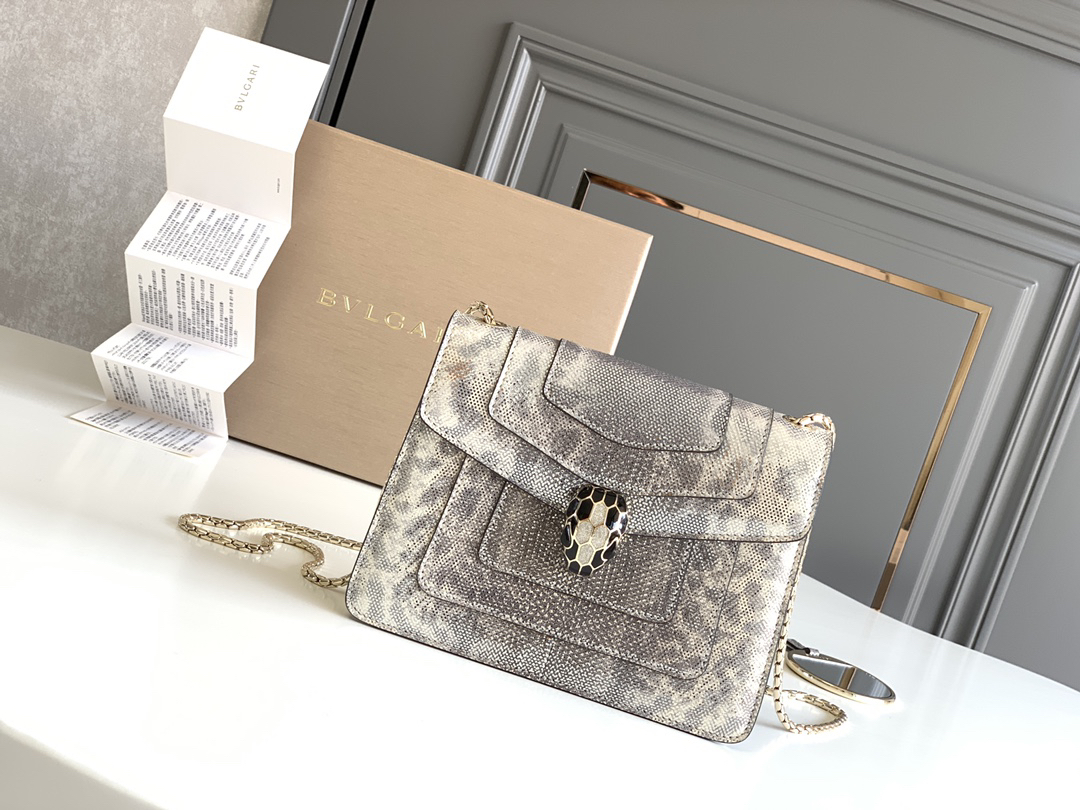 [TOP] BVLGARI Serpenti Forever Bag Snake Skin 20x4.5x15cm - White - 711 Luxury