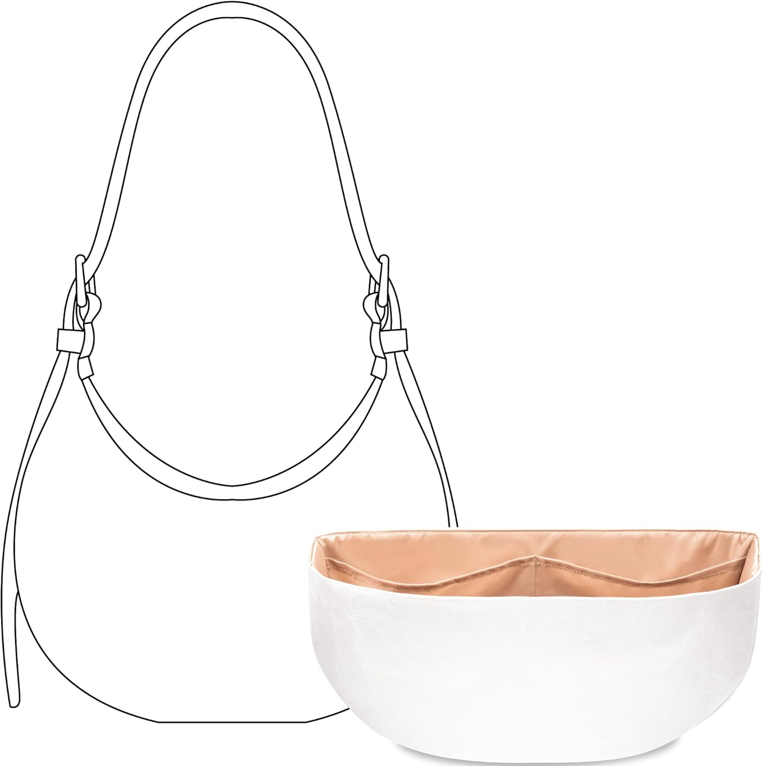 FANJI Project Purse Organizer Insert for Moon-Shaped Handbags (Large) — Compatible with LV Loop Hobo GM | Lightweight Slim Curved Bottom Liner ——Size 02 (12.6 L x 6.3 H x 3.5 D)