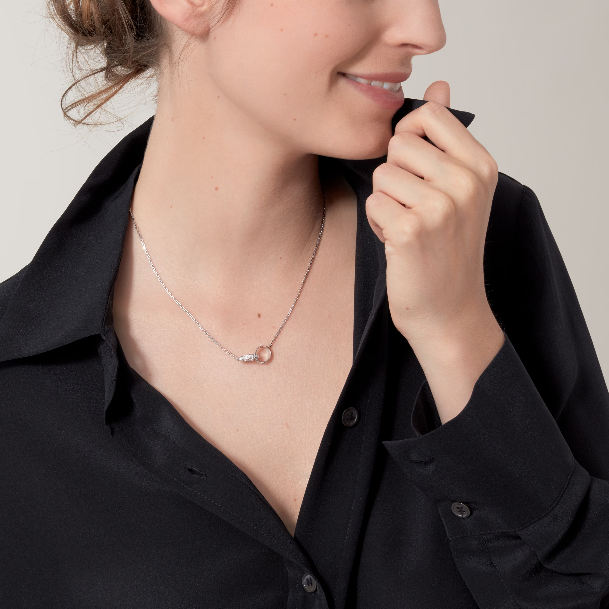 Carty Love Luna Loop Necklace, White Gold, Half-Paved