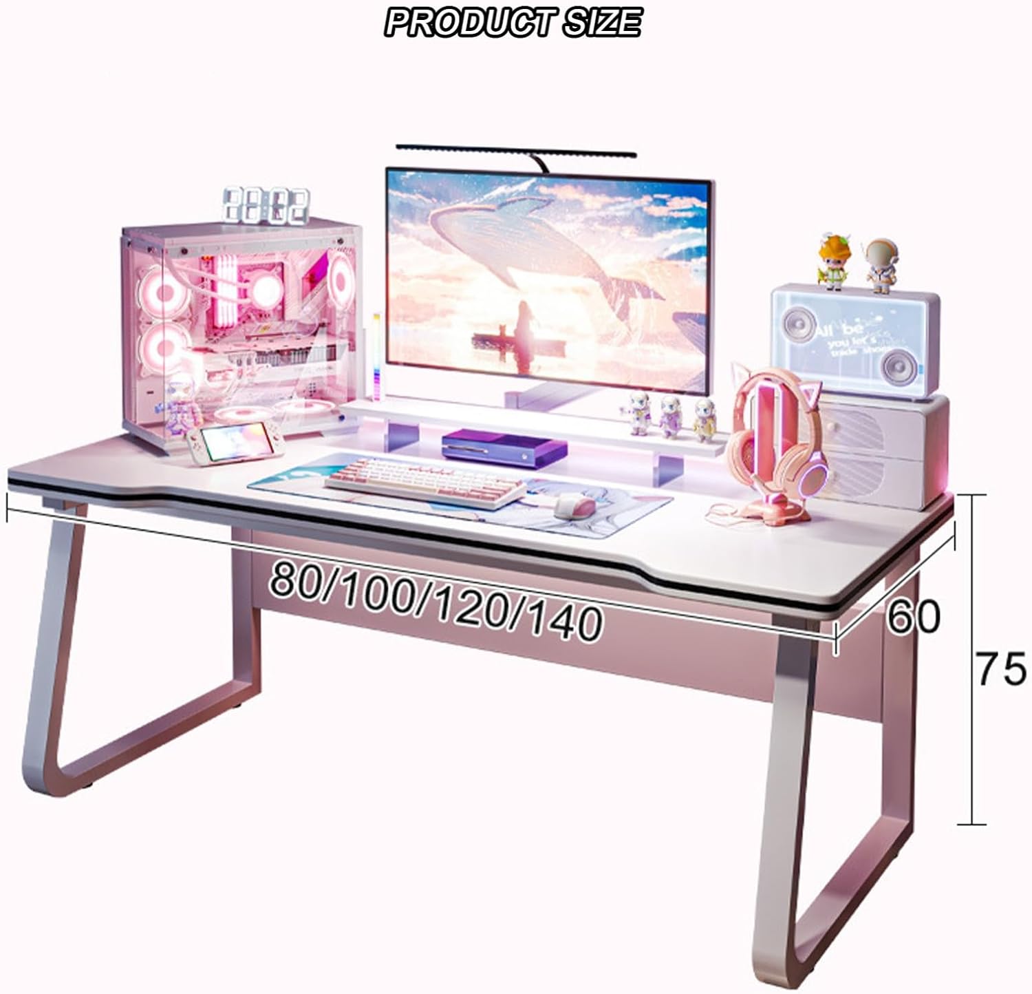 U-Shaped Gaming Desk - 120x60x75CM Computer Workstation for Home Office & Student, Stylish E-Sports Table for Gamers, Durable & Functional PC Desk for Girls