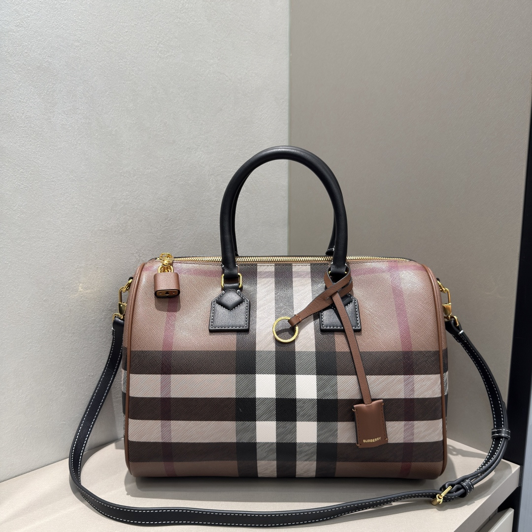 [TOP] BURBERRY Vintage Plaid Boston Bag 30x15x21cm - Brown - 711 Luxury