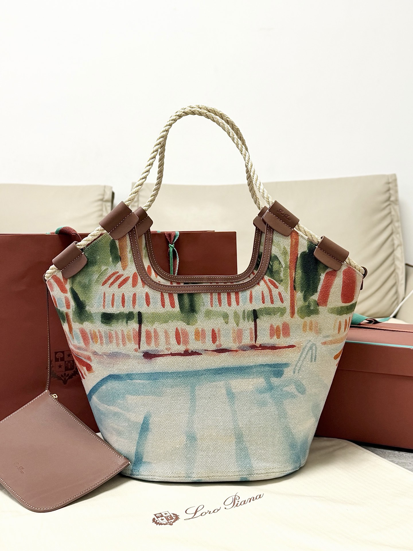 [TOP] Loro Piana Ghiera Shoer Bag Canvas 36x27x22.5cm - Beige - 711 Luxury