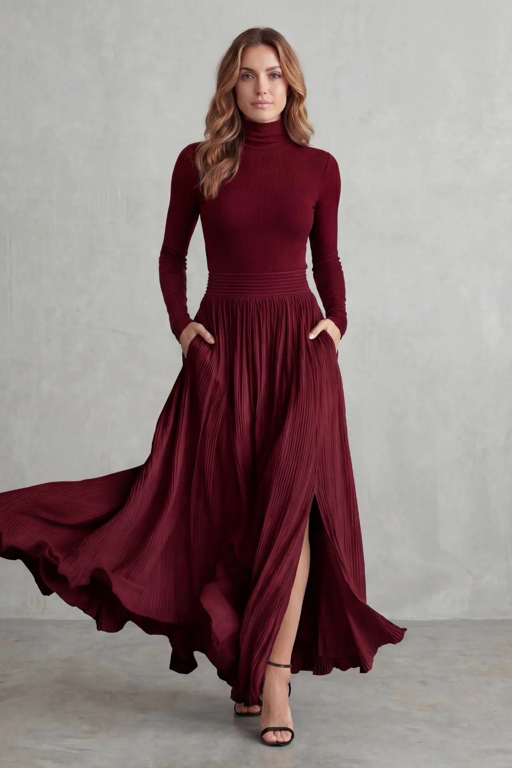 Neravelle – Pleated flow silhouette – Two-piece turtleneck set