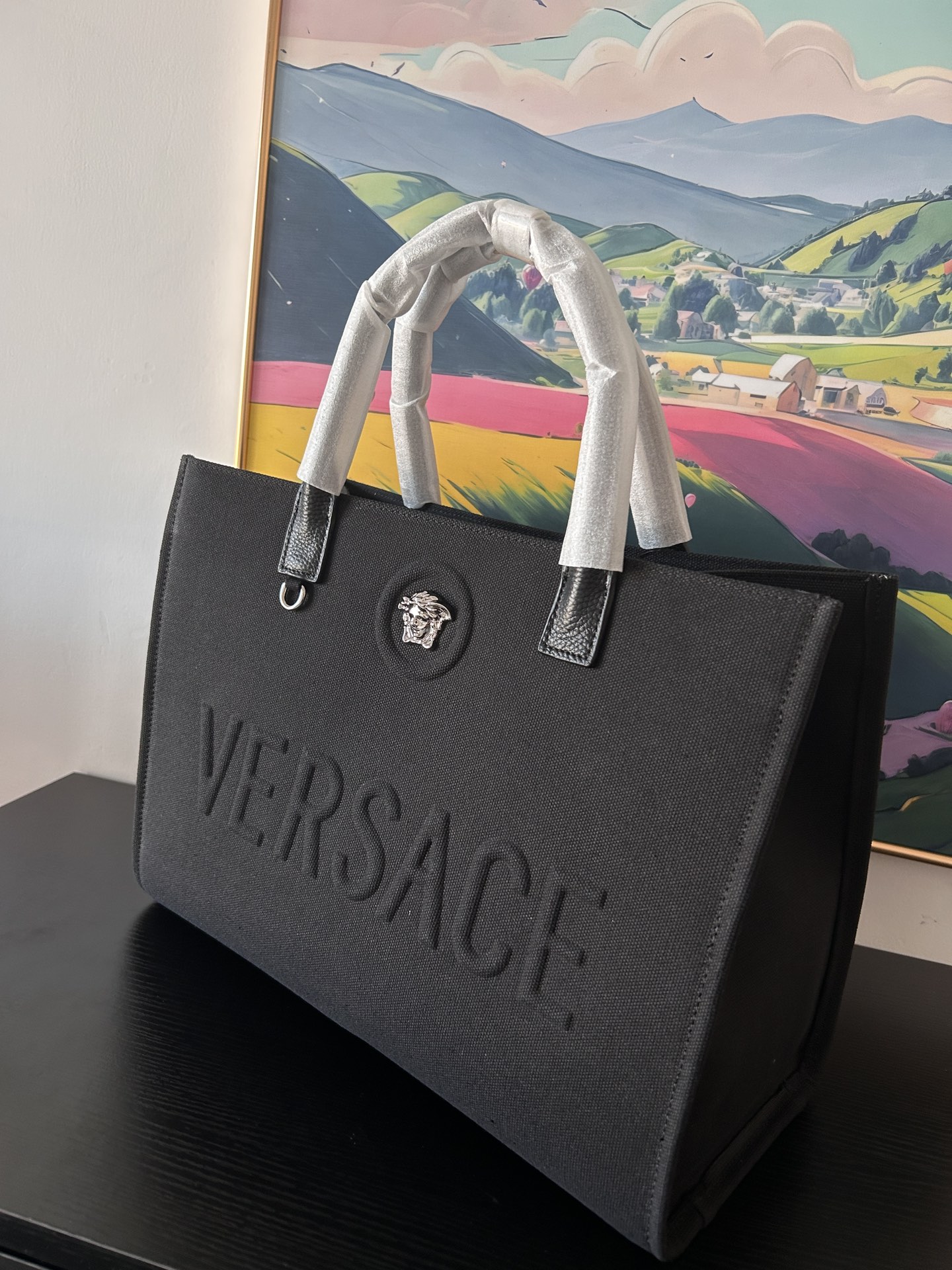 [TOP] VERSACE Denim Tote Bag 40x16x29cm - Black - 711 Luxury
