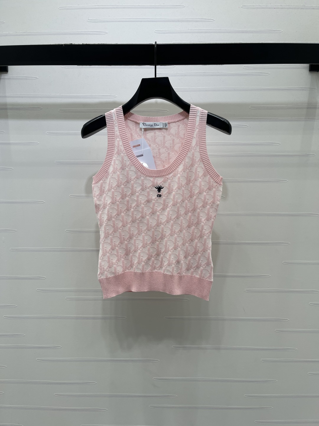 [TOP] Christian Dior  Jacquard Round Neck Knitted Vest - Pink