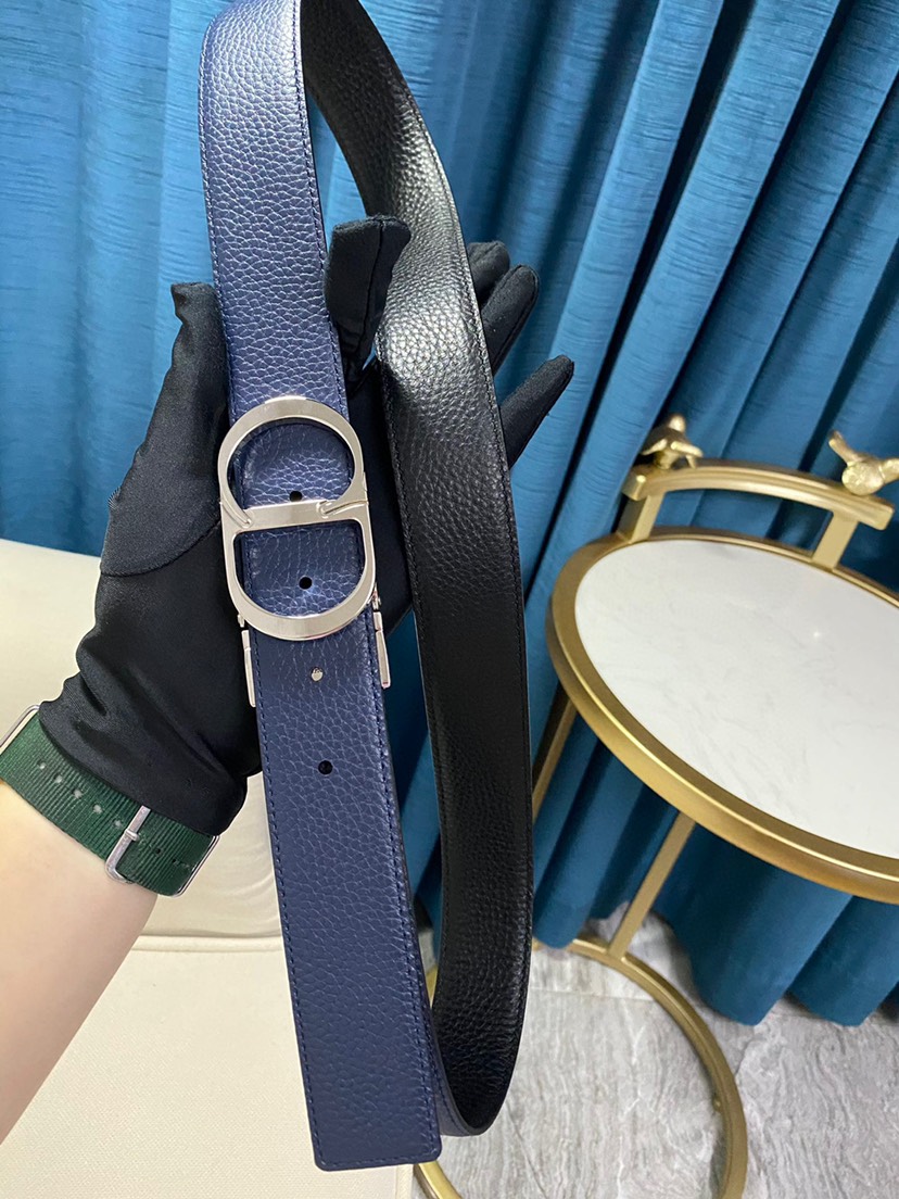 [TOP] Christian Dior Men's Belt Cowhide 35mm - Black and Blue - 711 Luxury