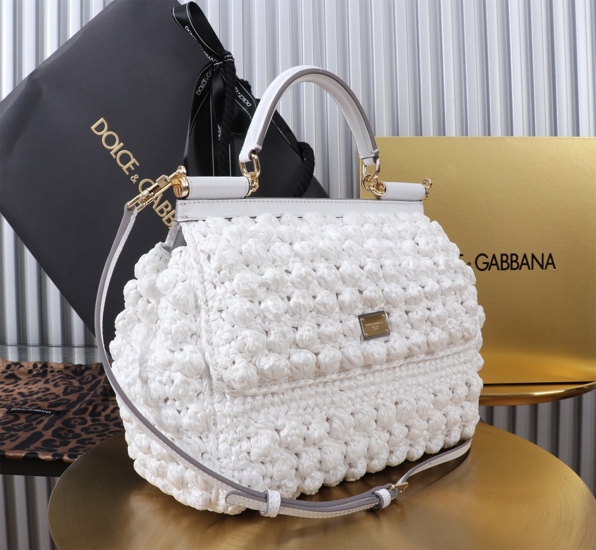 [TOP] Dolce & Gabbana D&G Sicily Bag Woven Bag 25x20x12cm - White - 711 Luxury