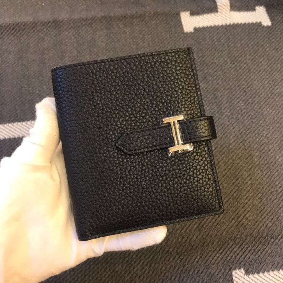 [TOP] HERMES Bearn Short Wallet Togo 12cmx10cm - Black