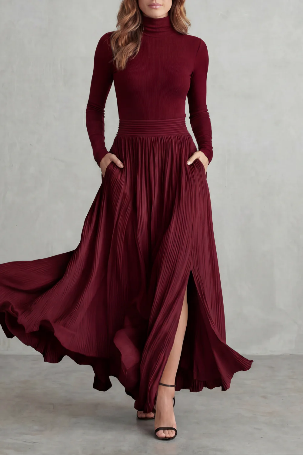 Neravelle – Pleated flow silhouette – Two-piece turtleneck set