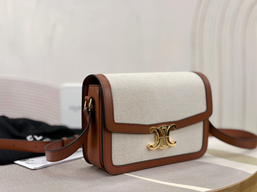 [TOP] CELINE Triomphe Bag Canvas/Cowhide 22.5x16.5x7.5cm - White - 711 Luxury