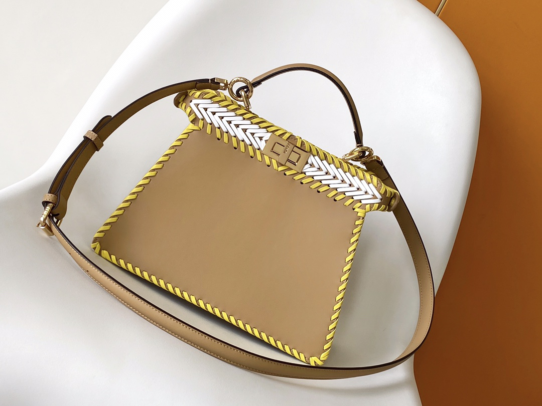 [TOP] FENDI Peekaboo ISeeU Bag 27x11x21cm - Brown and White - 711 Luxury