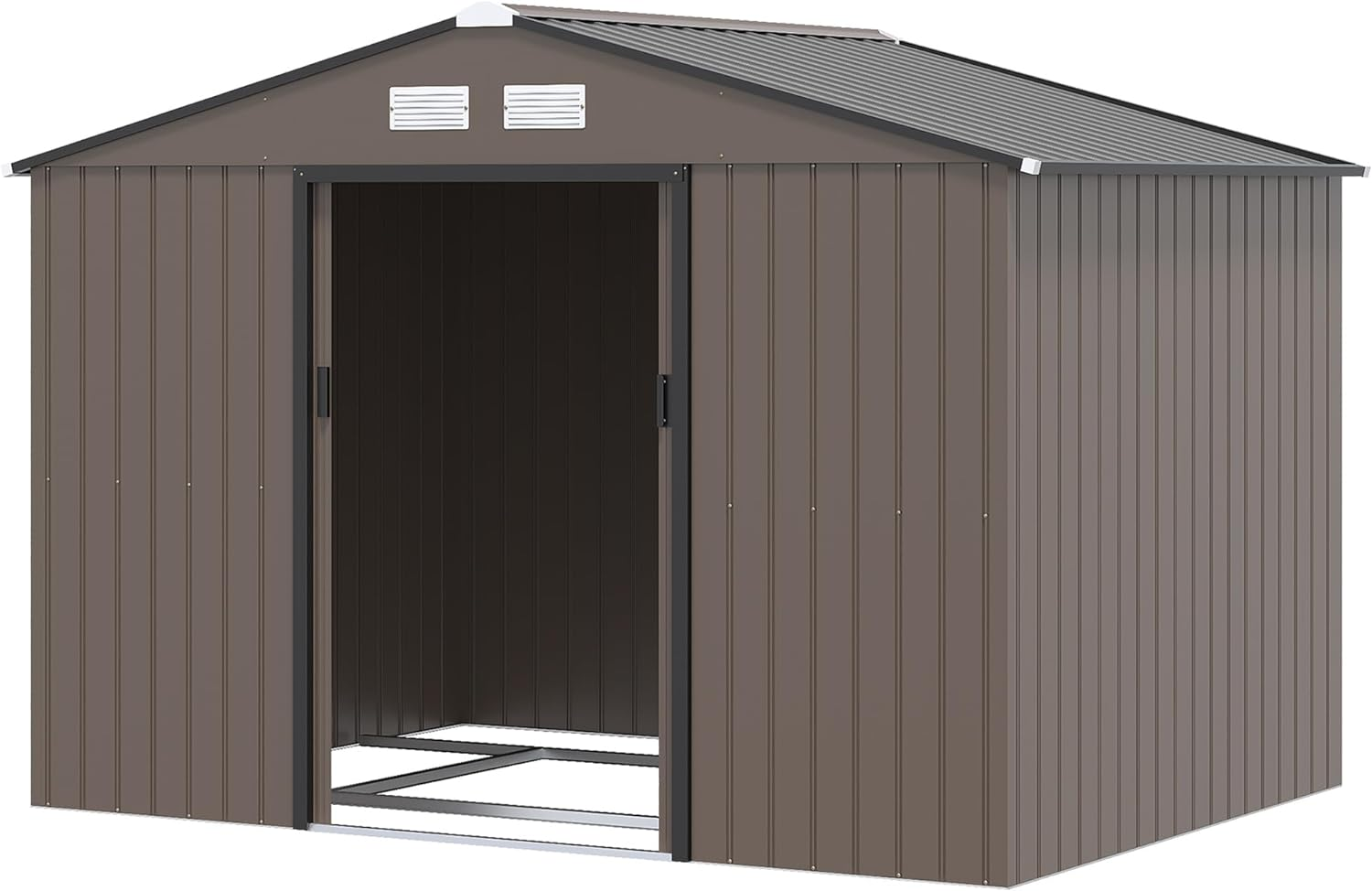 Outsunny 9 x 6ft Garden Metal Storage Shed, Outdoor Storage Tool House with Ventilation Slots, Floor Foundation and Lockable Double Doors