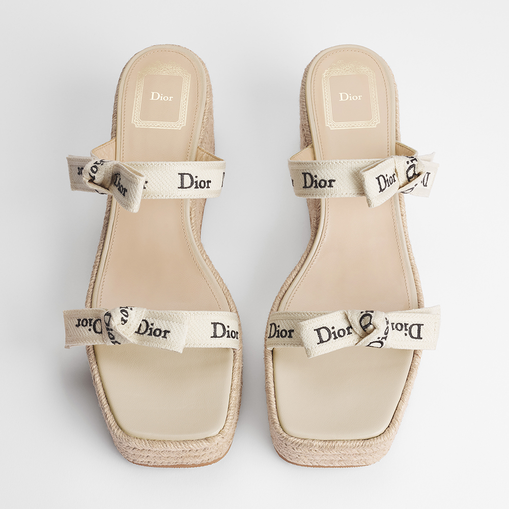 Dior white Shoes DIOR J Adior Wedge Slide with Straps White Embroidered Cotton and Natural Raffia #386876 | Nigo Office