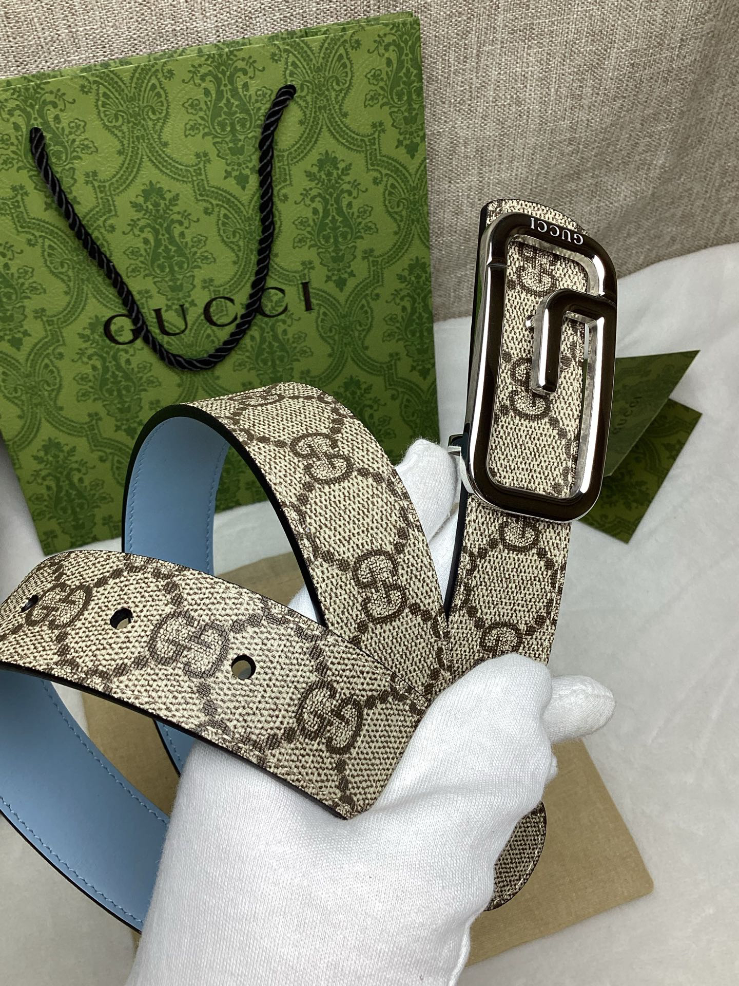 [TOP] GUCCI Double-sided Belt 3 cm - Blue - 711 Luxury