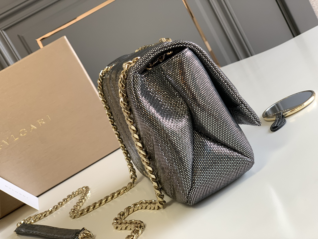 [TOP] BVLGARI Serpenti Cabochon Bag Snake Skin 22.5x15x10cm - Gray - 711 Luxury