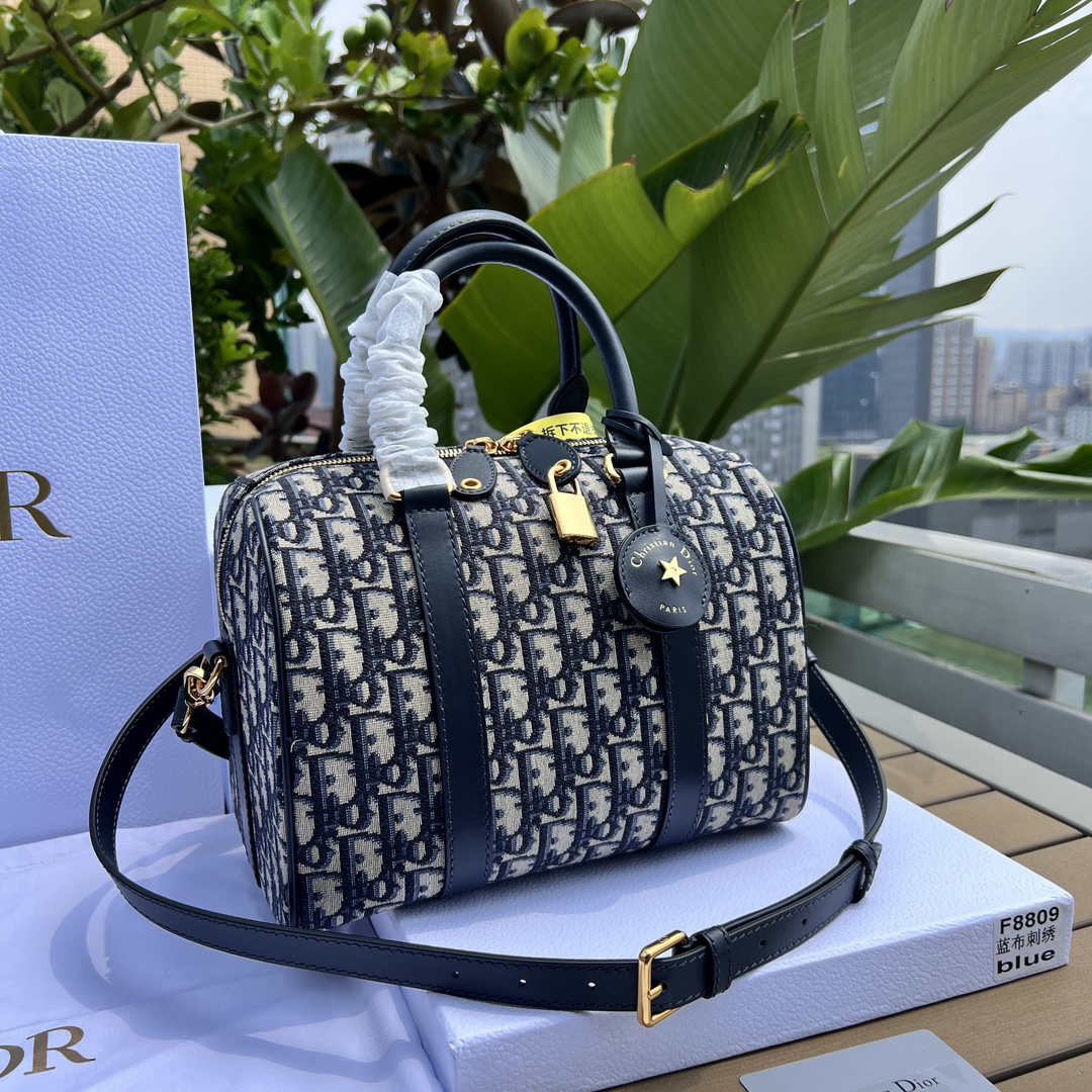 [TOP] Christian Dior Boston Bag 25x19x16cm - Navy Blue - 711 Luxury