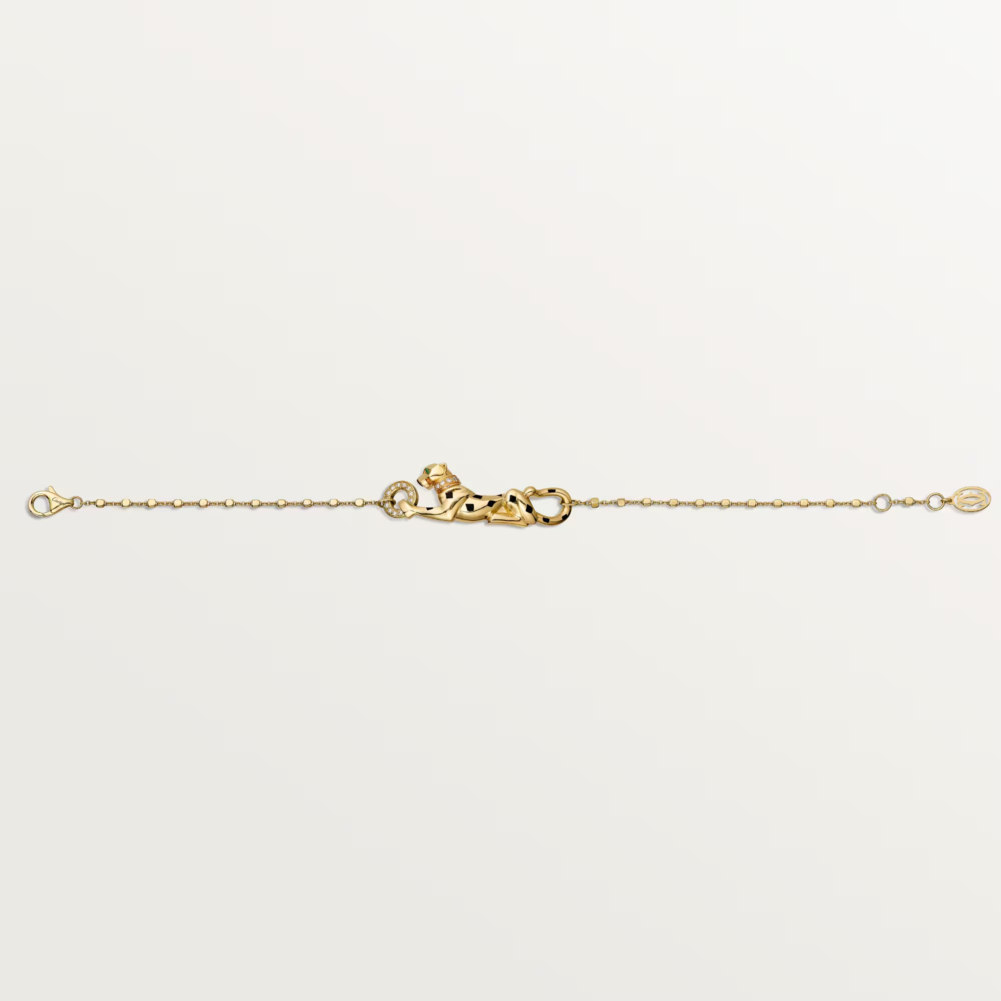 Carty Panther Motif Bracelet, Yellow Gold, Chain Moissanite