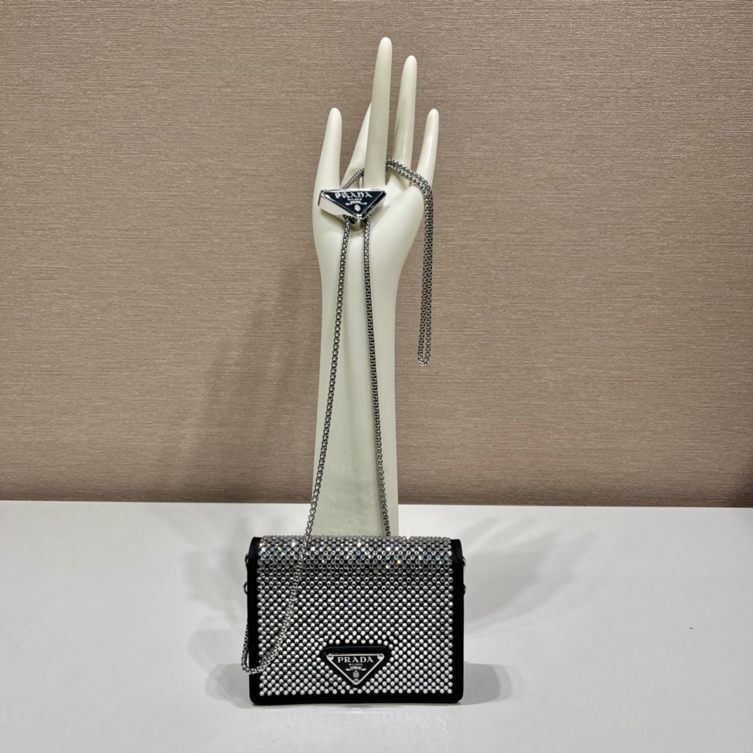 [TOP] PRADA Crystal Small Bag 11.5x8cm - Black - 711 Luxury