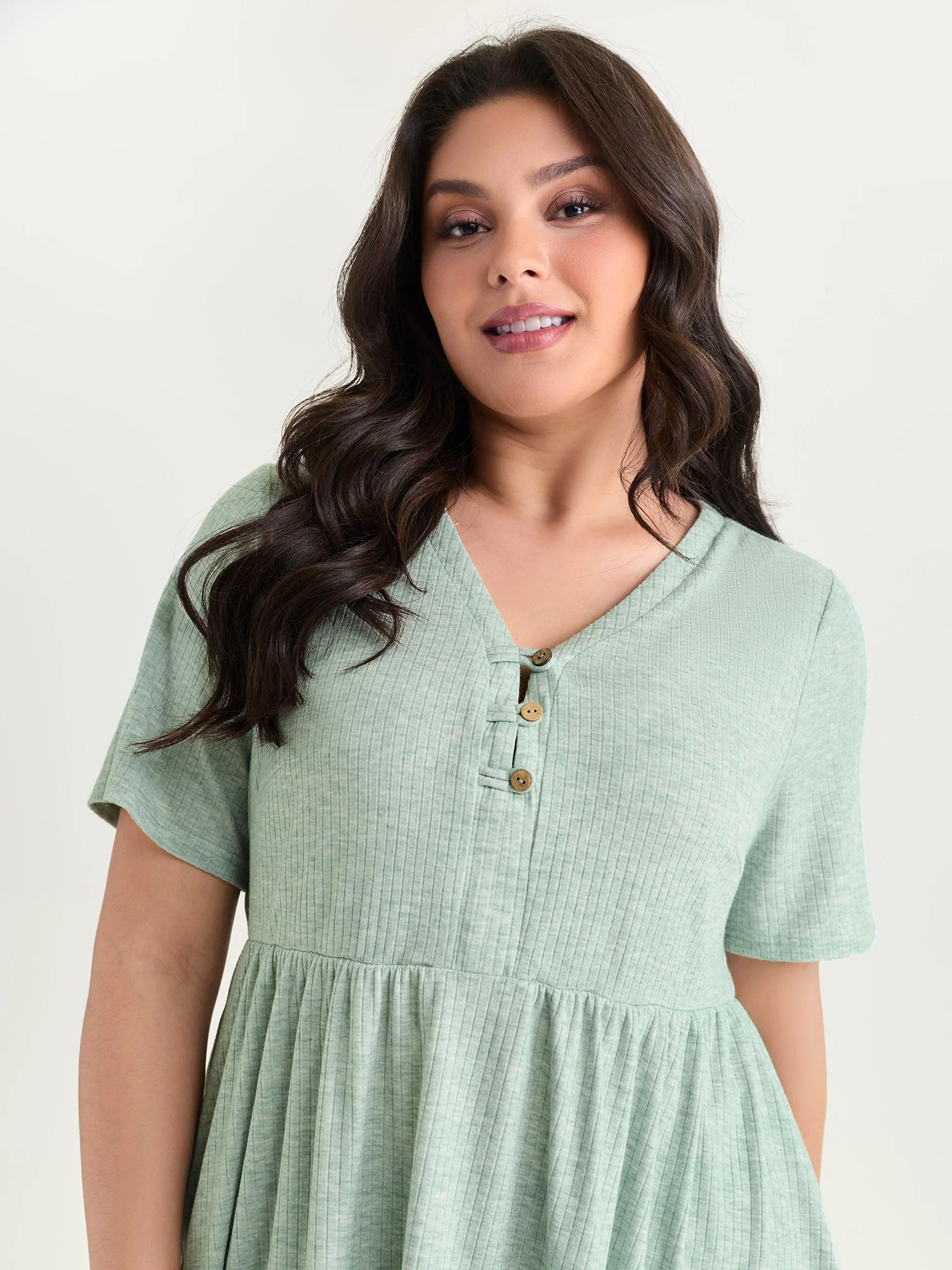 Supersoft Button Detail Plain Knit Top