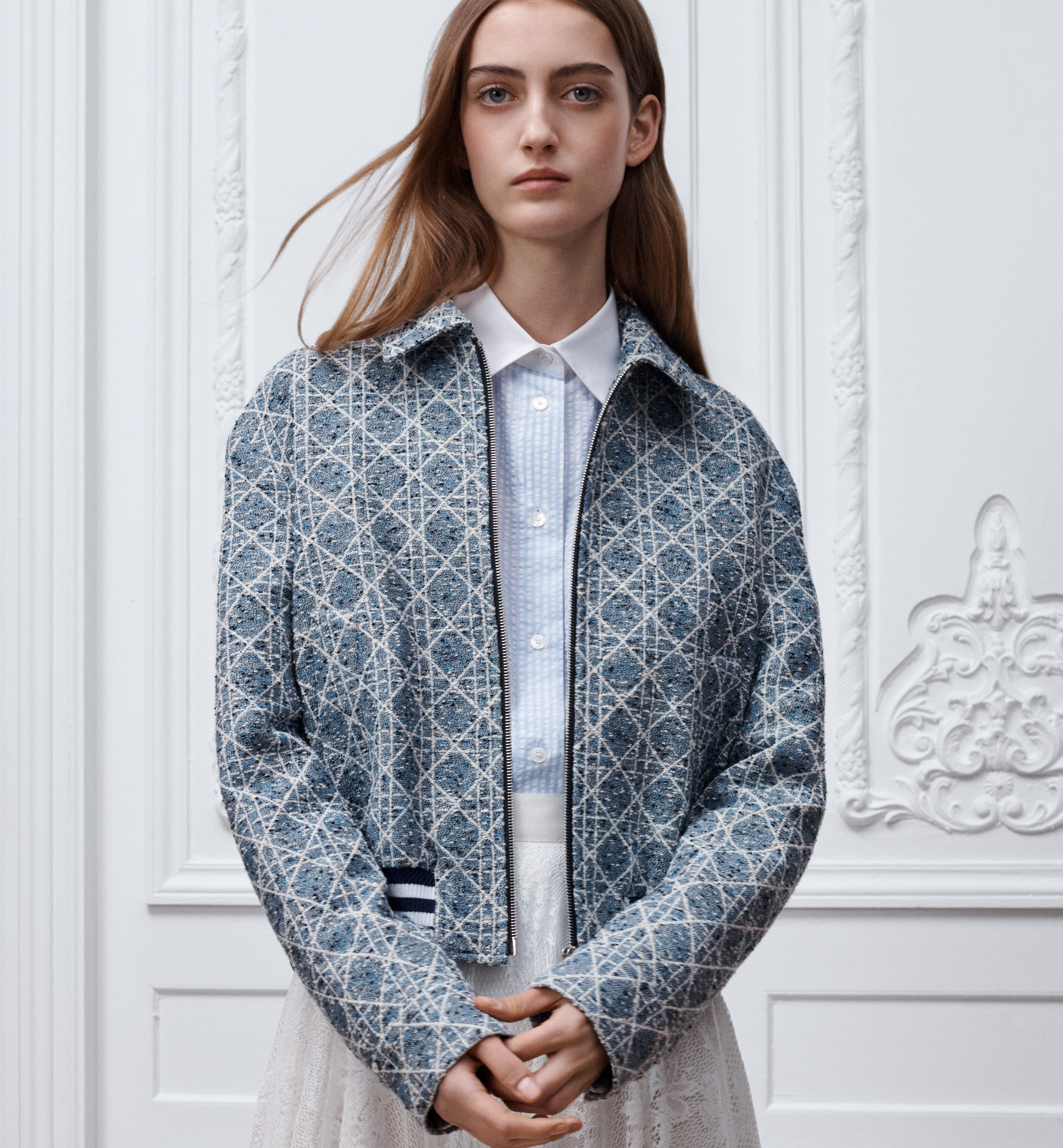 Dior blue Clothing DIOR Zipped Macrocannage Jacket Blue Cotton-Wool-Blend Tweed #393362 View 2 | Nigo Office