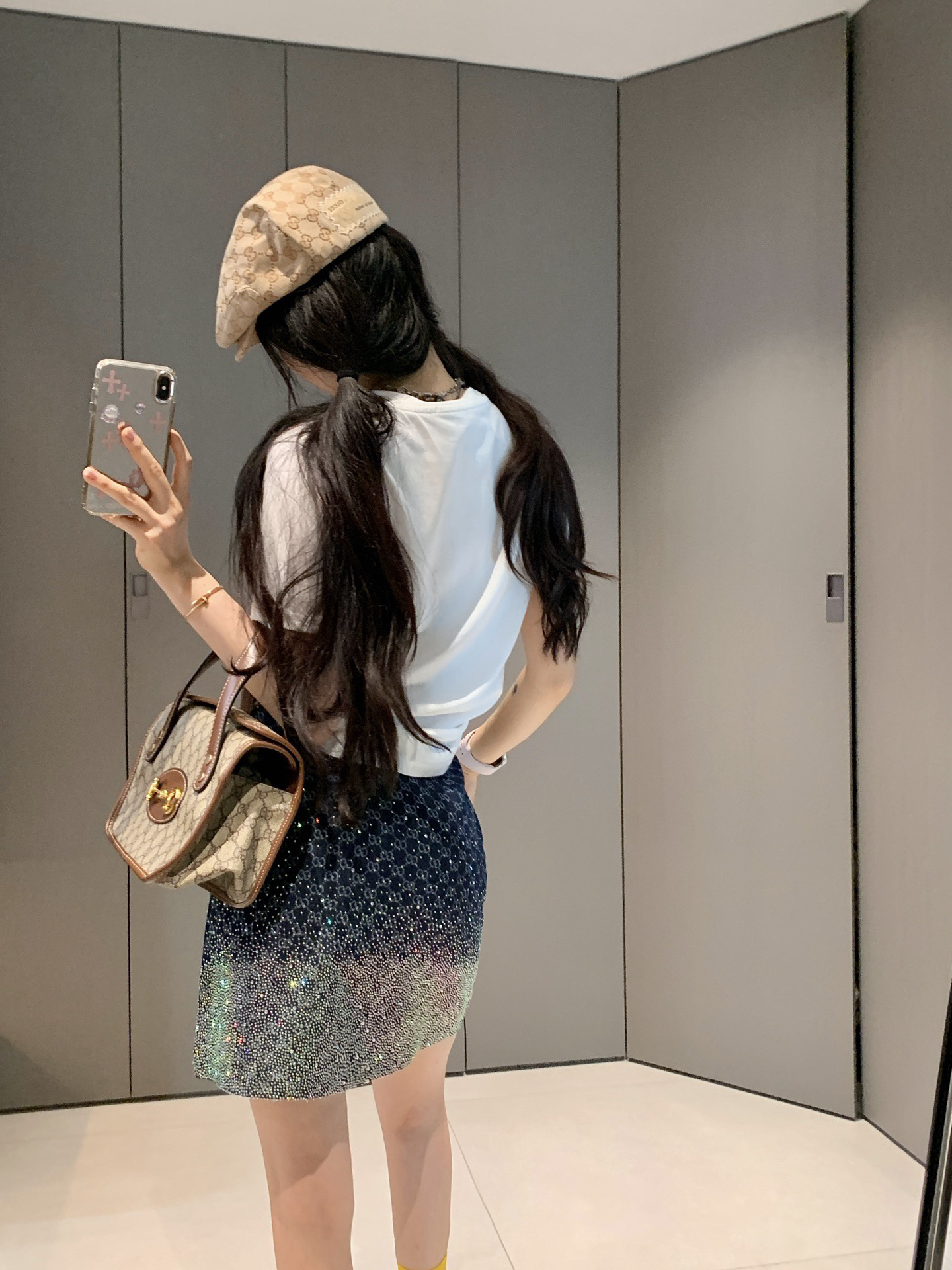 [TOP] GUCCI T-shirt + Skirt Set - White/Navy Blue