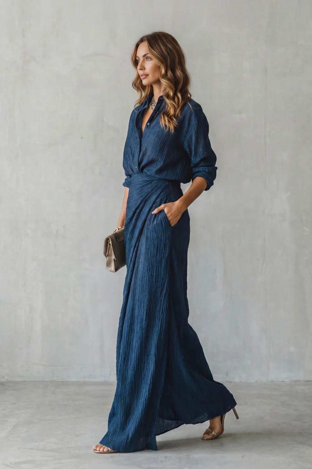 Azelline – Pleated texture elegance – Two-piece set