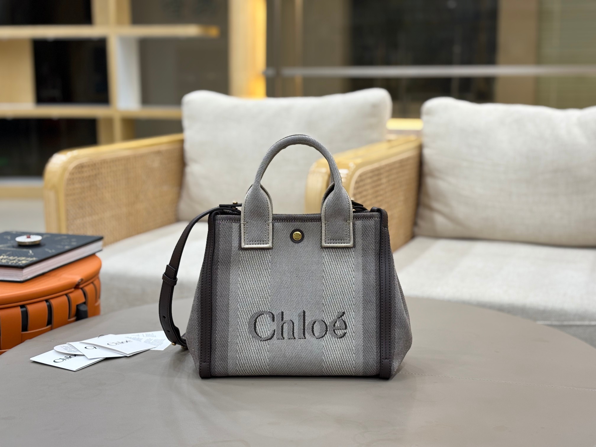 [TOP] Chloe Carry Tote Bag Canvas 27*23*12cm - Gray - 711 Luxury