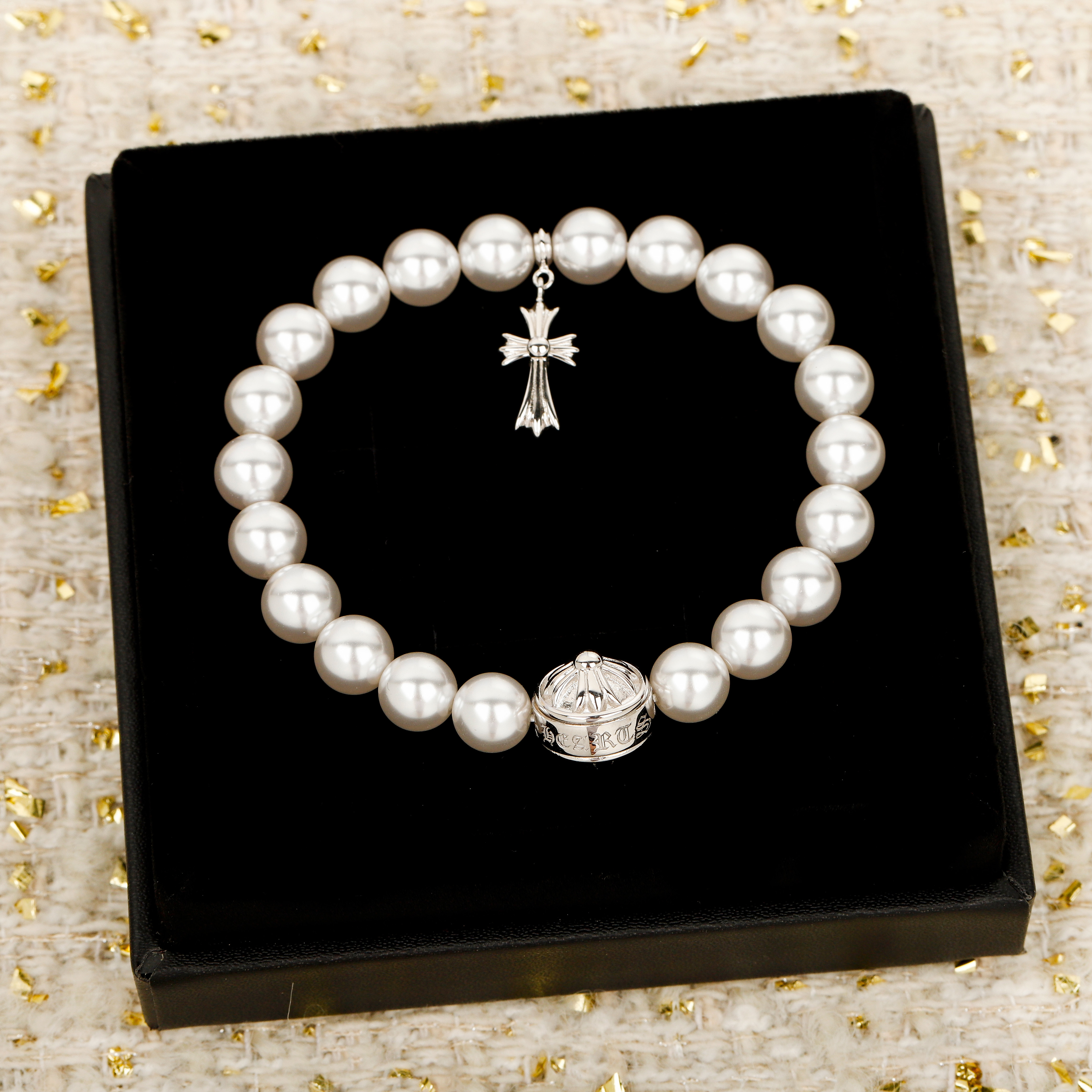 Chrome Hearts Jewelry Chrome Hearts x Mikimoto Pearl Cross Bracelet #395630 View 2 | Nigo Office